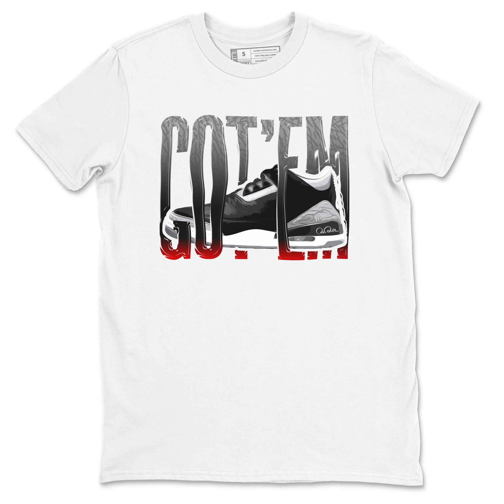 3s Black Cement shirts to match jordans Wiggling Gotem sneaker match tees Air Jordan 3 Black Cement match shoes to clothes SNRT Sneaker Tees unisex cotton White 2 shirts