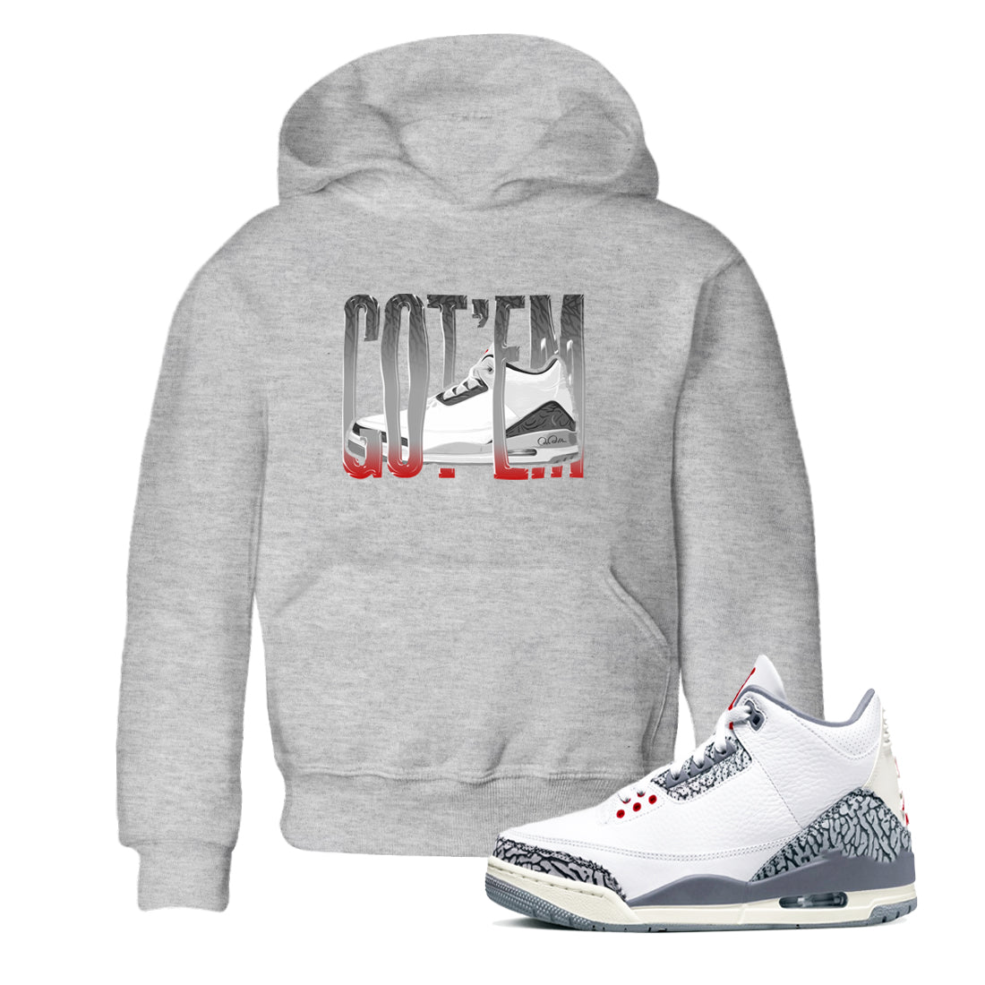 3s Cement Grey shirts to match jordans Wiggling Gotem sneaker match tees Air Jordan 3 Cement Grey SNRT Sneaker Release Tees Youth Baby Heather Grey 1 crew neck shirts