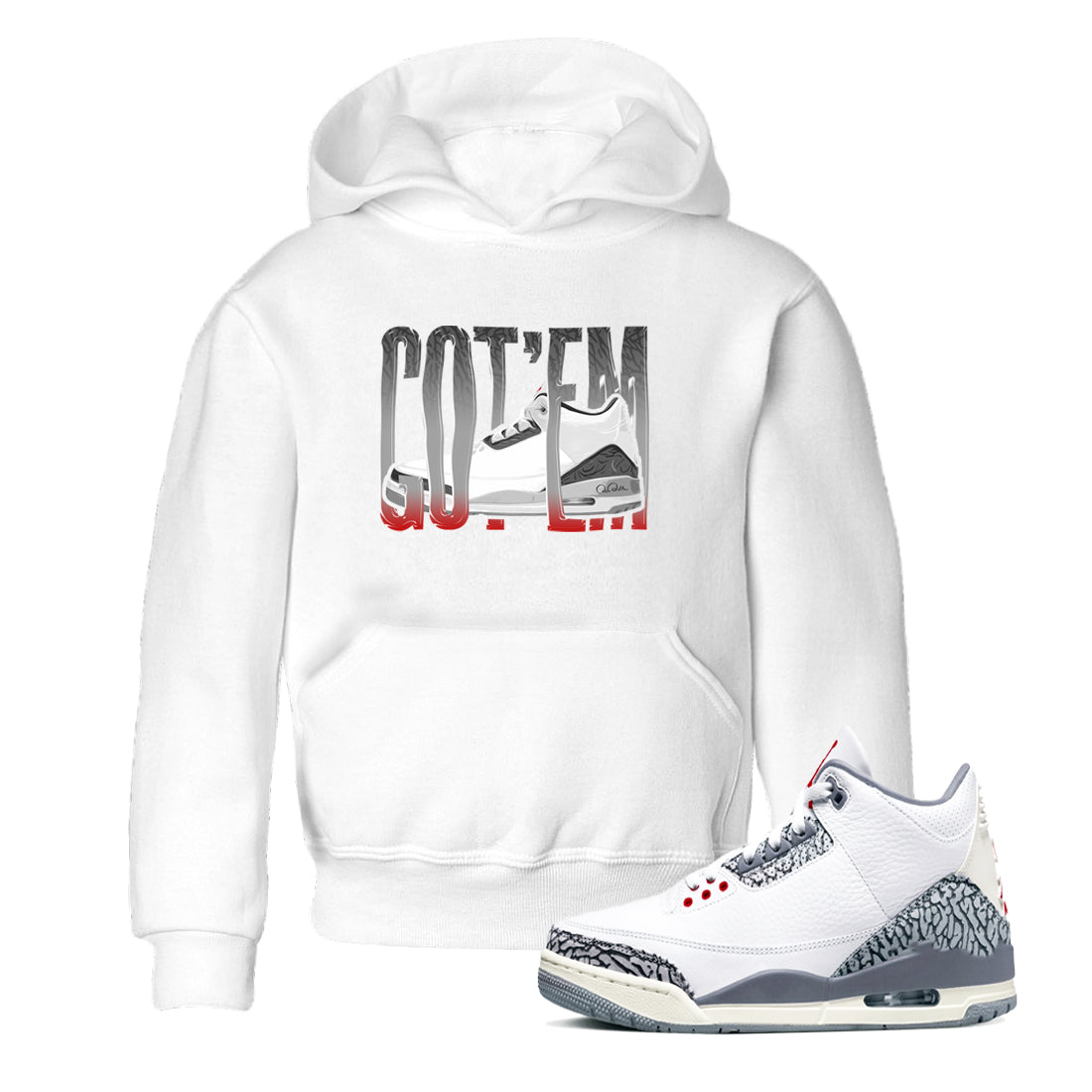 3s Cement Grey shirts to match jordans Wiggling Gotem sneaker match tees Air Jordan 3 Cement Grey SNRT Sneaker Release Tees Youth Baby White 1 crew neck shirts