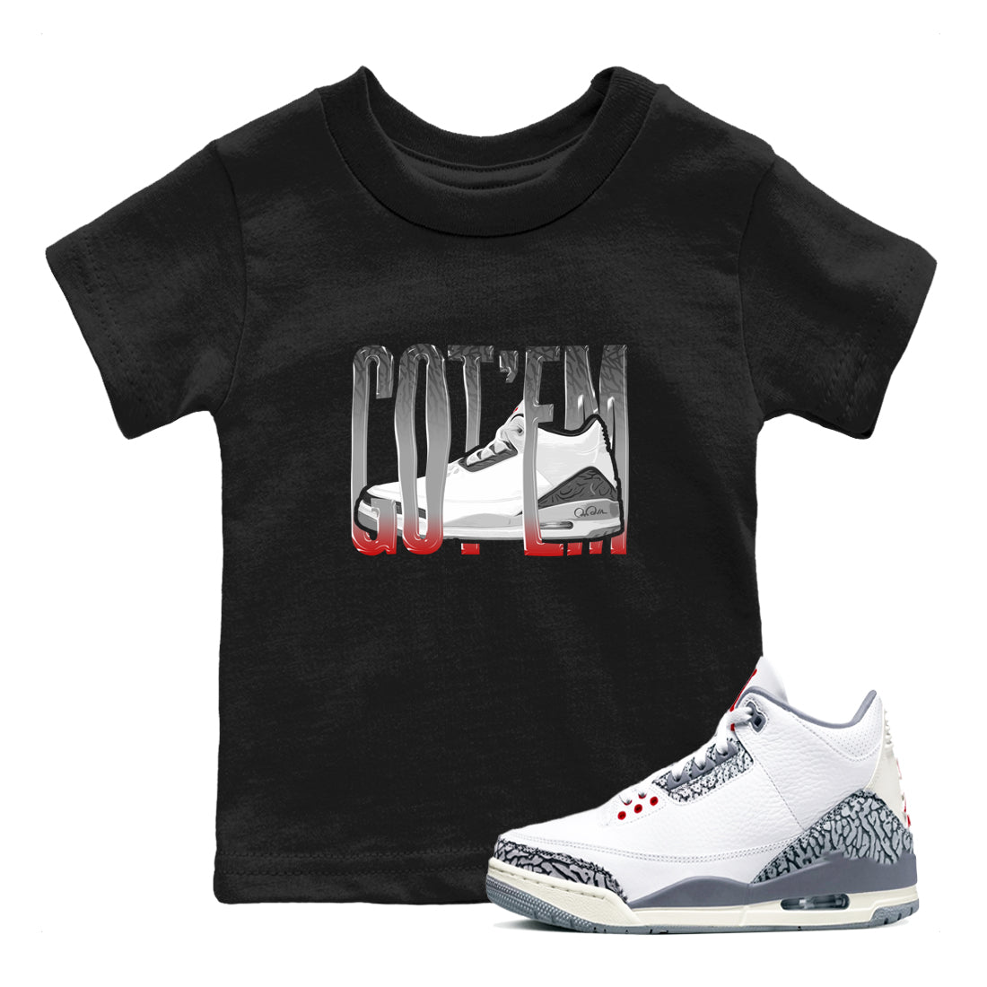 3s Cement Grey shirts to match jordans Wiggling Gotem sneaker match tees Air Jordan 3 Cement Grey SNRT Sneaker Release Tees Youth Baby Black 1 crew neck shirts