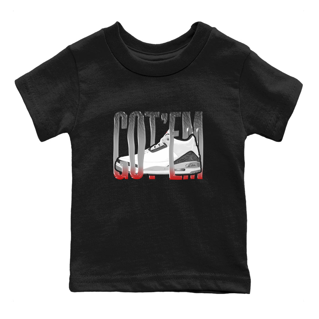 3s Cement Grey shirts to match jordans Wiggling Gotem sneaker match tees Air Jordan 3 Cement Grey SNRT Sneaker Release Tees Youth Baby Black 2 crew neck shirts