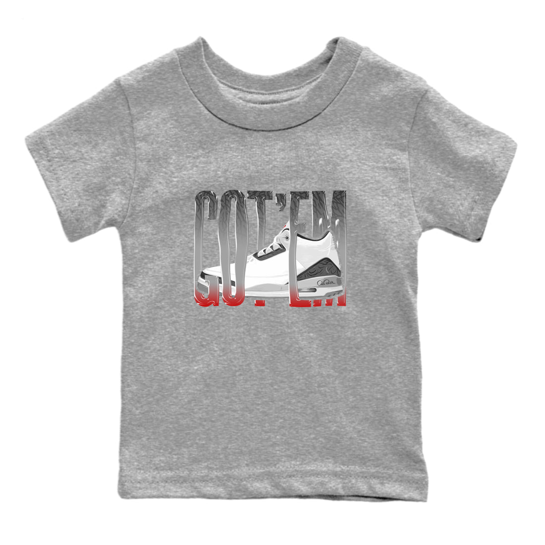 3s Cement Grey shirts to match jordans Wiggling Gotem sneaker match tees Air Jordan 3 Cement Grey SNRT Sneaker Release Tees Youth Baby Heather Grey 2 crew neck shirts