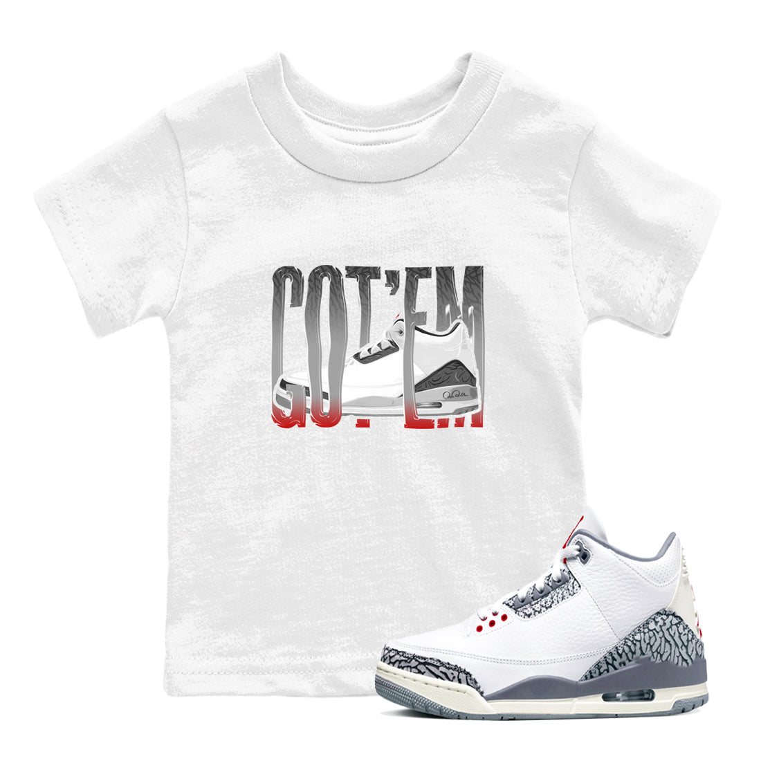 3s Cement Grey shirts to match jordans Wiggling Gotem sneaker match tees Air Jordan 3 Cement Grey SNRT Sneaker Release Tees Youth Baby White 1 crew neck shirts