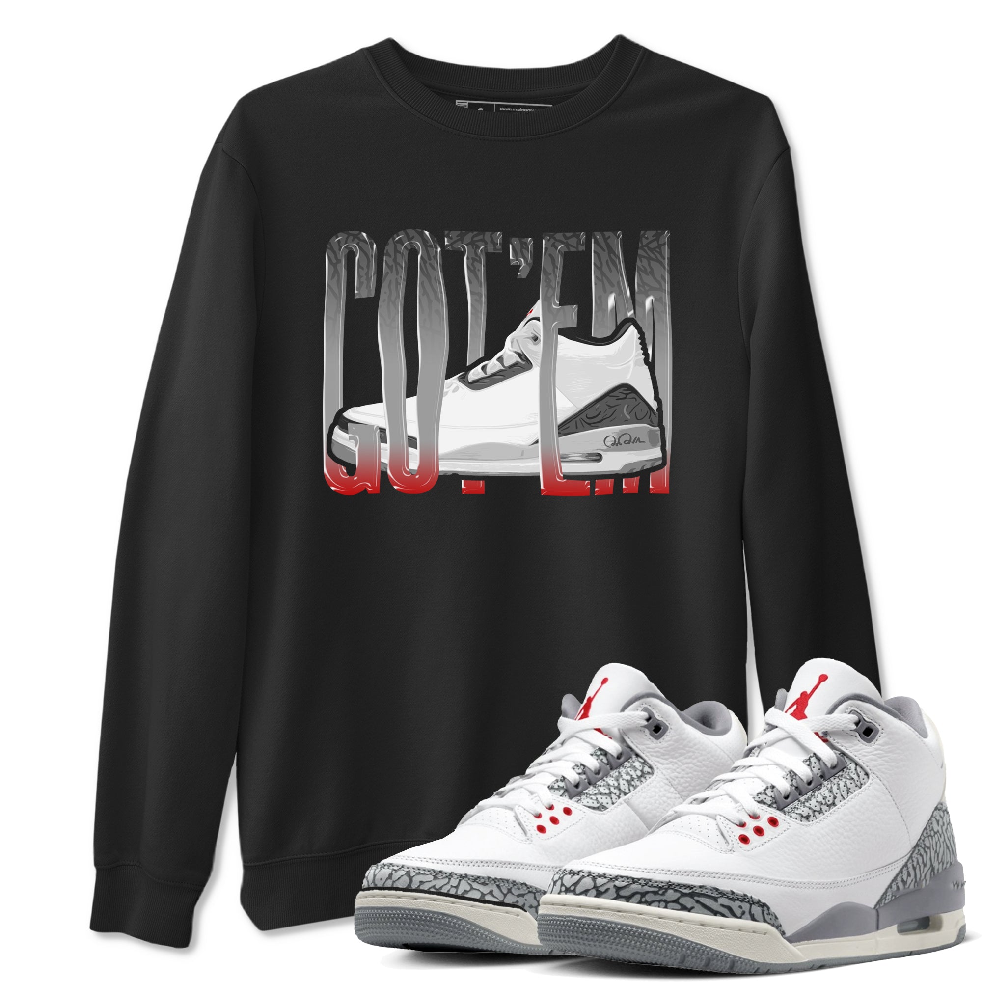 3s Cement Grey shirts to match jordans Wiggling Gotem sneaker match tees Air Jordan 3 Cement Grey SNRT Sneaker Release Tees unisex cotton Black 1 crew neck shirts