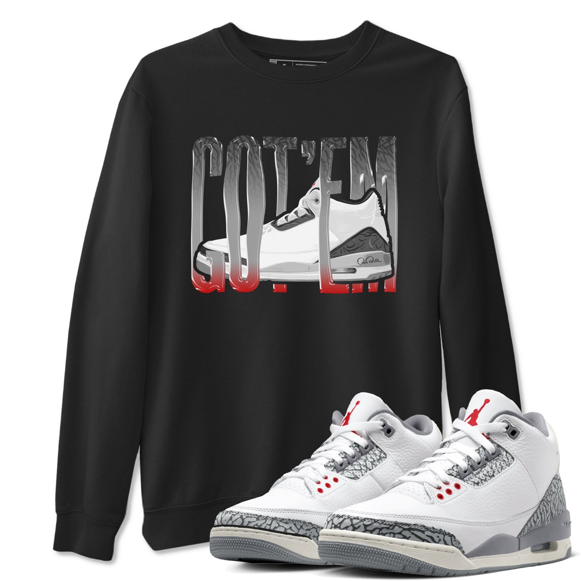 3s Cement Grey shirts to match jordans Wiggling Gotem sneaker match tees Air Jordan 3 Cement Grey SNRT Sneaker Release Tees unisex cotton Black 1 crew neck shirts
