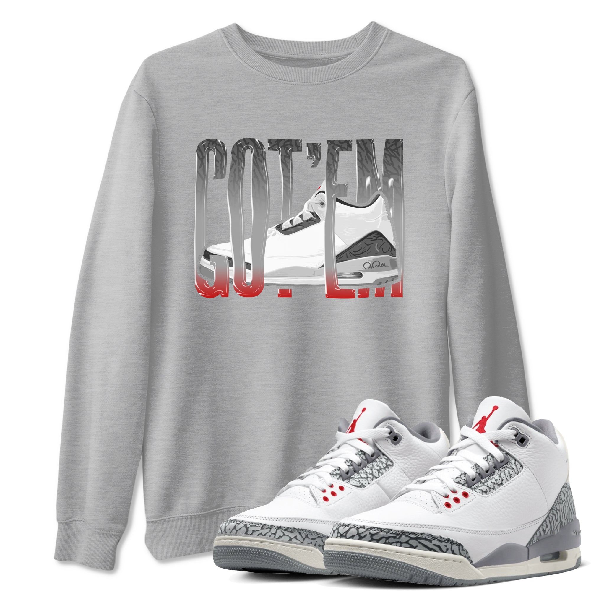 3s Cement Grey shirts to match jordans Wiggling Gotem sneaker match tees Air Jordan 3 Cement Grey SNRT Sneaker Release Tees unisex cotton Heather Grey 1 crew neck shirts