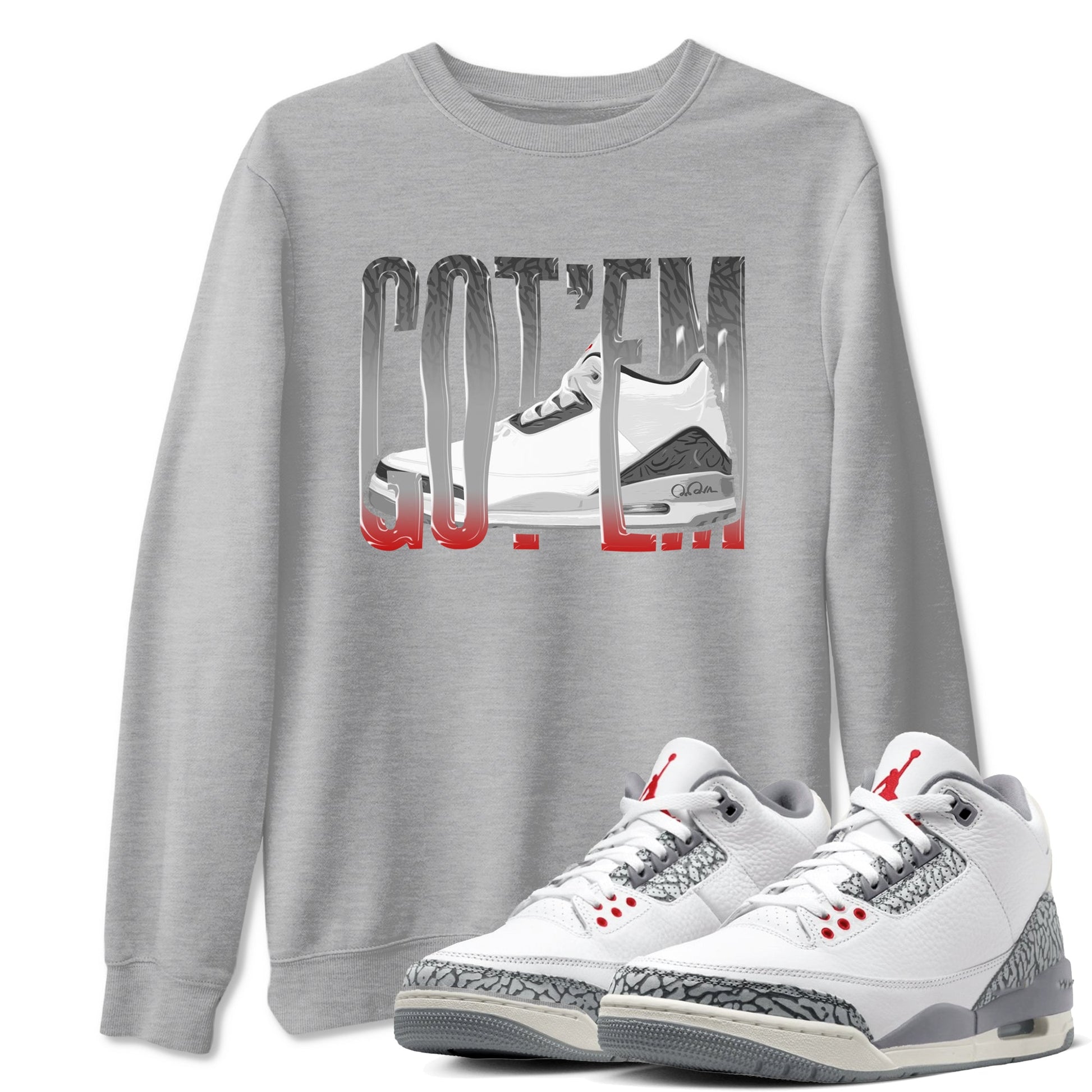 3s Cement Grey shirts to match jordans Wiggling Gotem sneaker match tees Air Jordan 3 Cement Grey SNRT Sneaker Release Tees unisex cotton Heather Grey 1 crew neck shirts