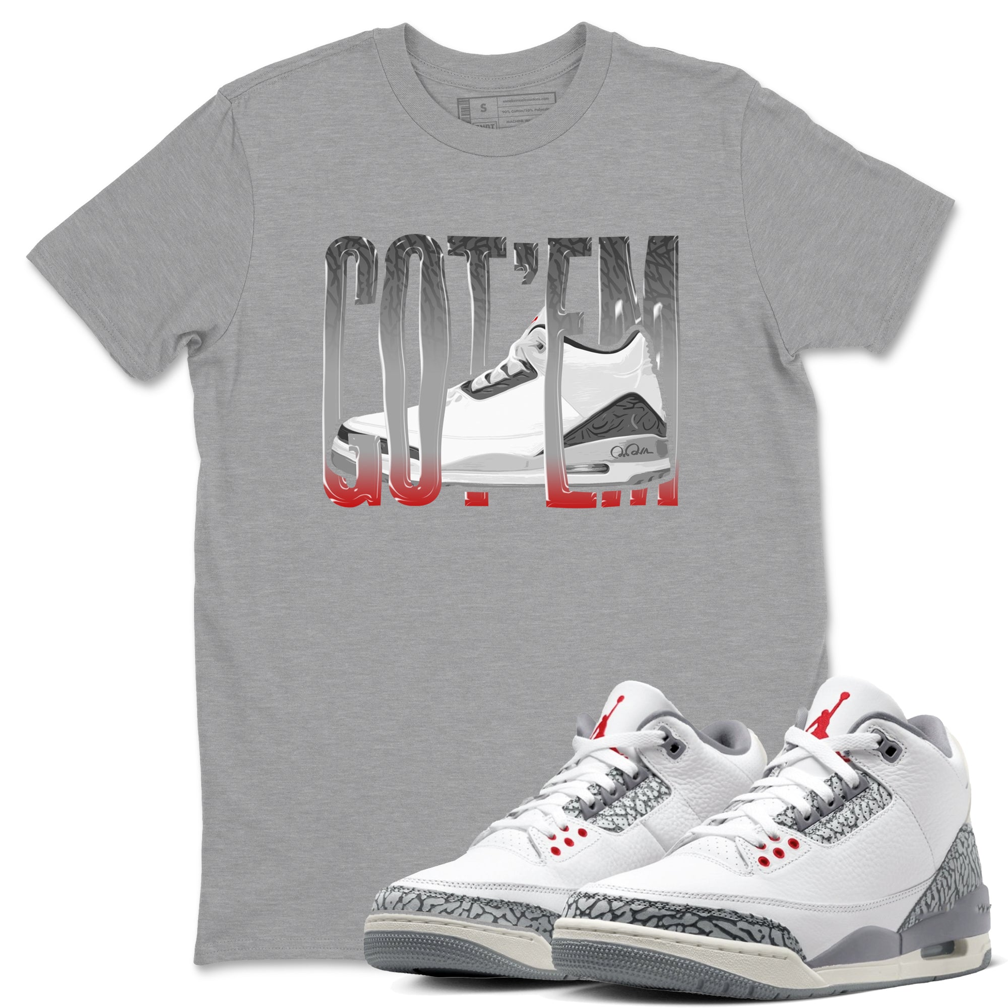3s Cement Grey shirts to match jordans Wiggling Gotem sneaker match tees Air Jordan 3 Cement Grey SNRT Sneaker Release Tees unisex cotton Heather Grey 1 crew neck shirts