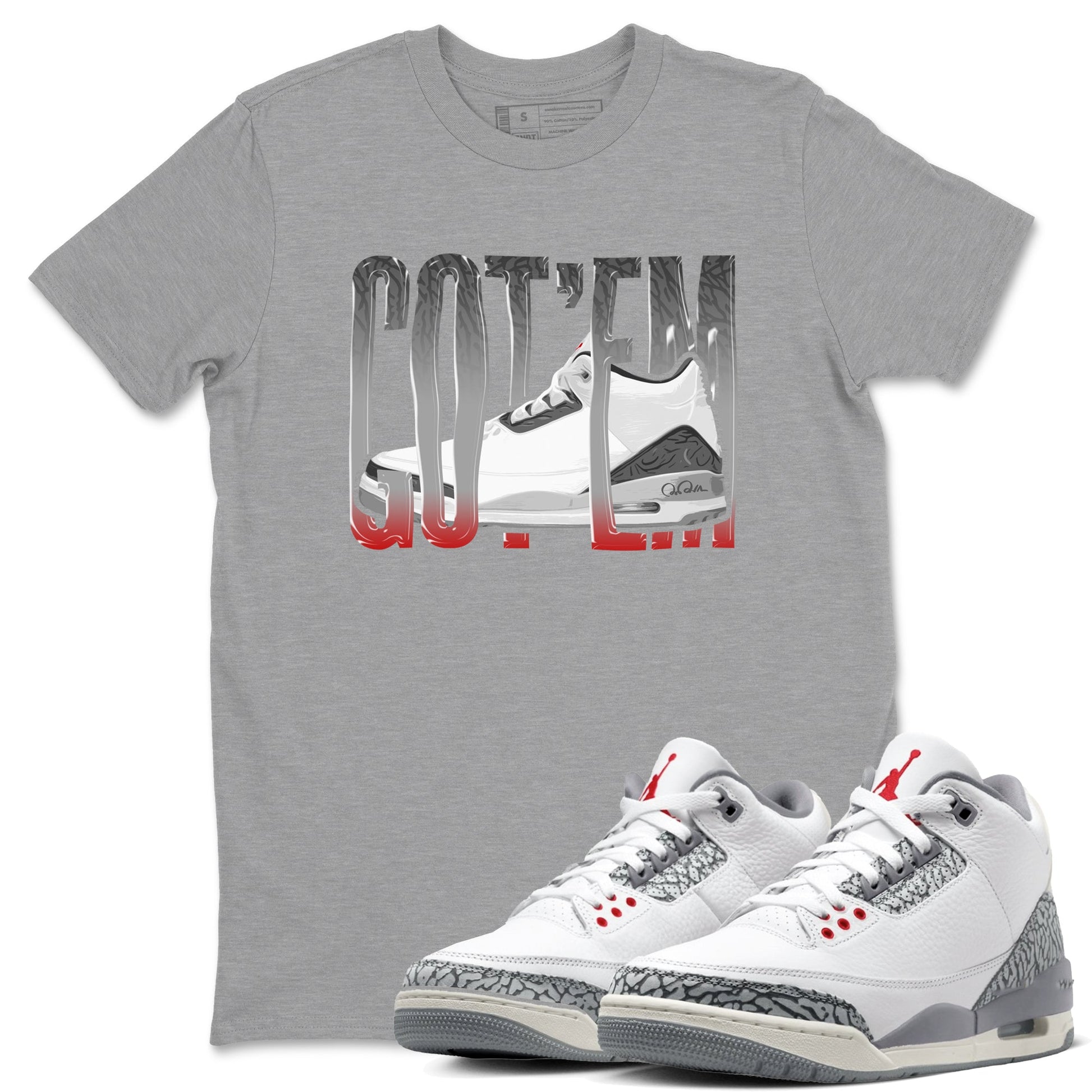 3s Cement Grey shirts to match jordans Wiggling Gotem sneaker match tees Air Jordan 3 Cement Grey SNRT Sneaker Release Tees unisex cotton Heather Grey 1 crew neck shirts