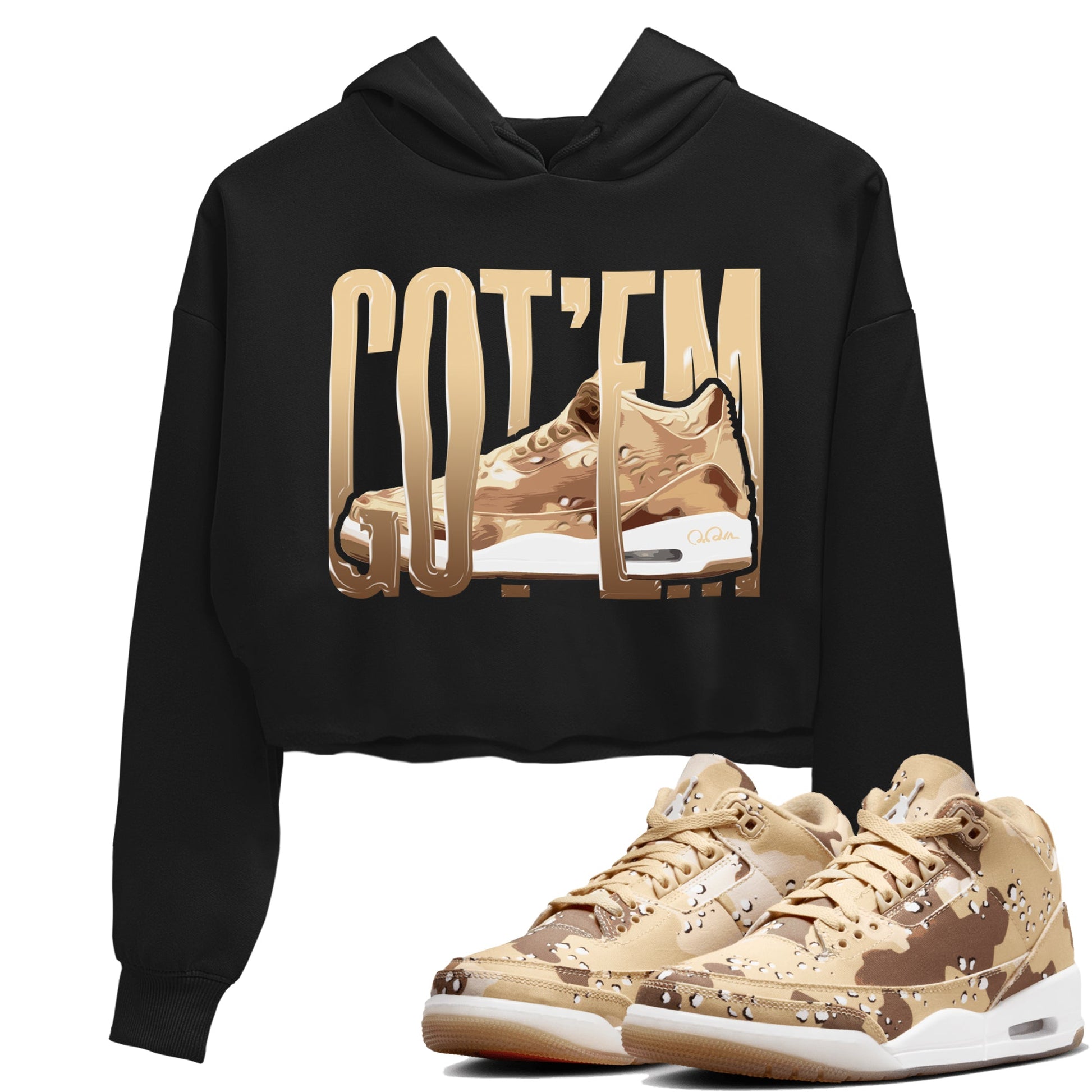AJ3 Desert Camo shirts to match jordans Wiggling Gotem sneaker match tees Air Jordan 3 Desert Camo SNRT Sneaker Tees streetwear brand Black 1 crop tee