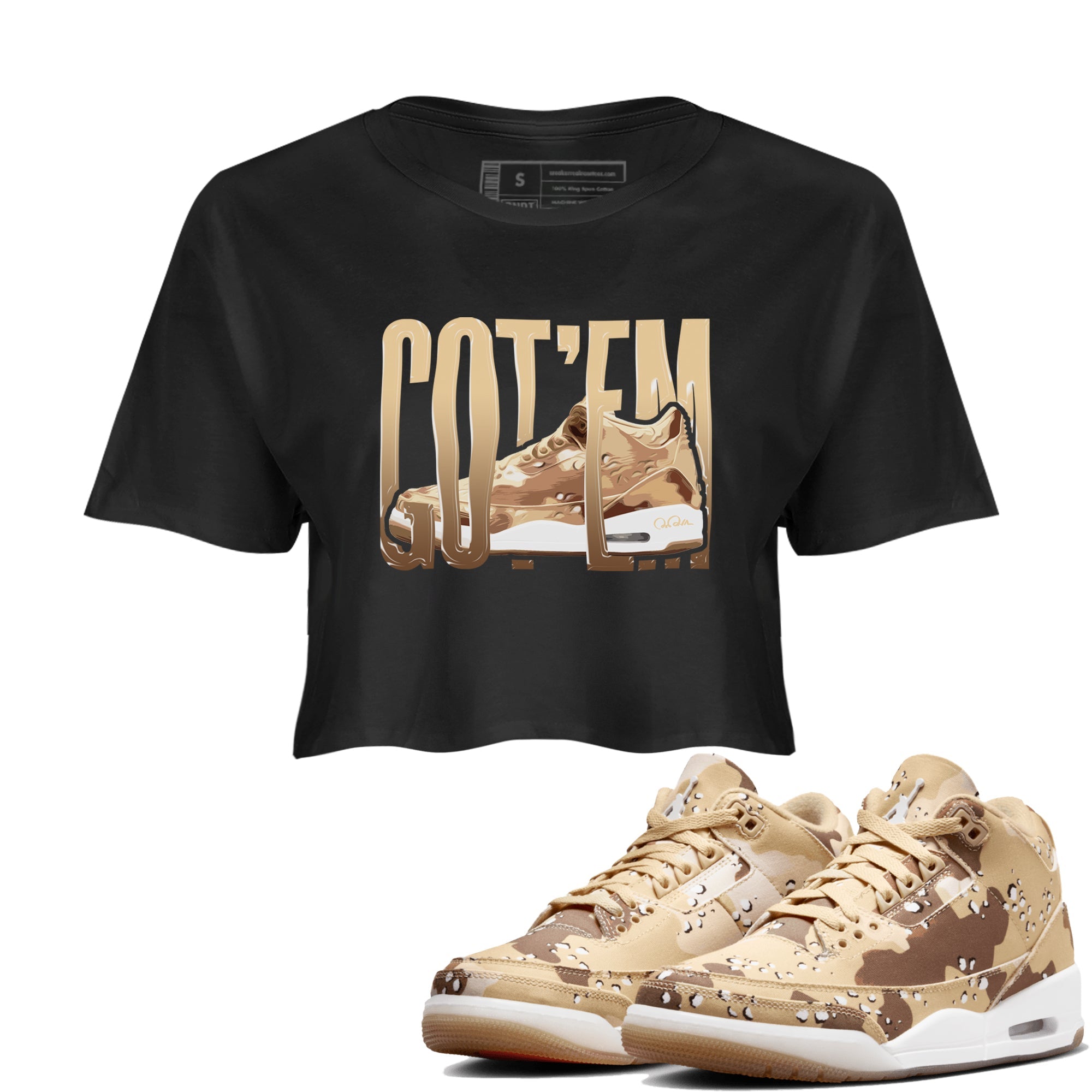 AJ3 Desert Camo shirts to match jordans Wiggling Gotem sneaker match tees Air Jordan 3 Desert Camo SNRT Sneaker Tees streetwear brand Black 1 crop tee