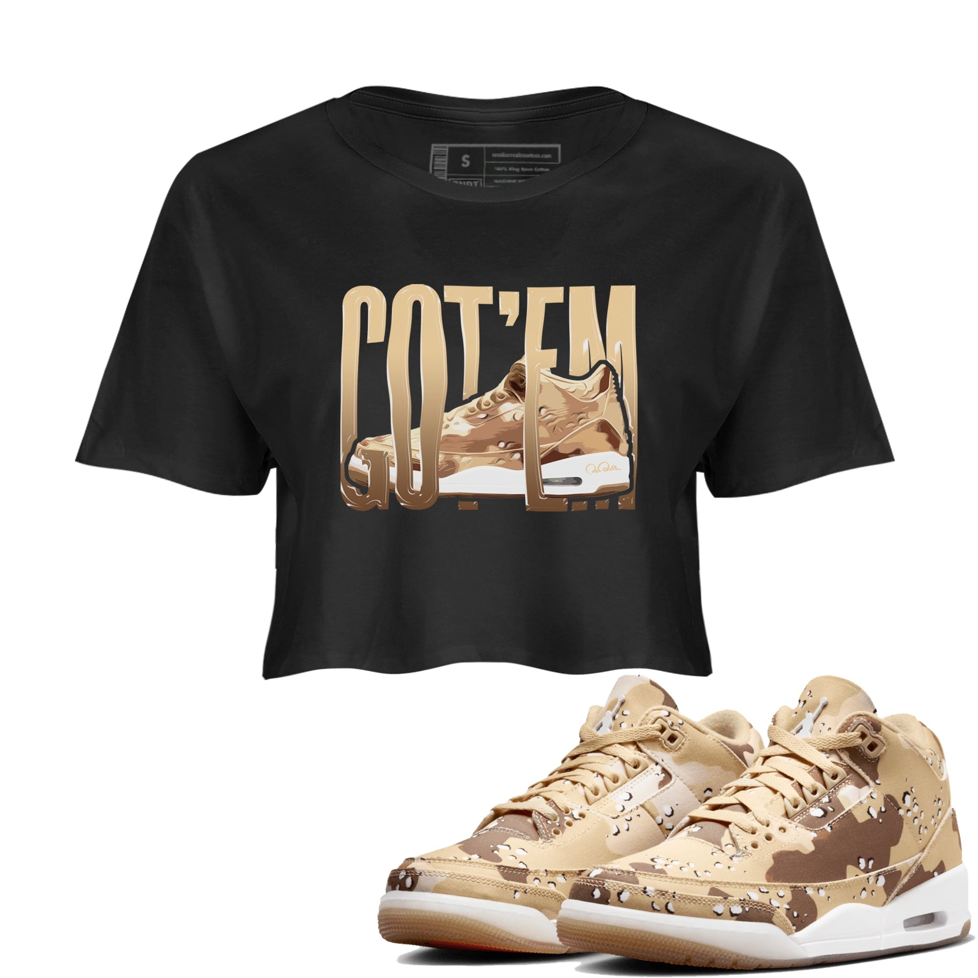 AJ3 Desert Camo shirts to match jordans Wiggling Gotem sneaker match tees Air Jordan 3 Desert Camo SNRT Sneaker Tees streetwear brand Black 1 crop tee