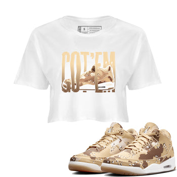 AJ3 Desert Camo shirts to match jordans Wiggling Gotem sneaker match tees Air Jordan 3 Desert Camo SNRT Sneaker Tees streetwear brand White 1 crop tee