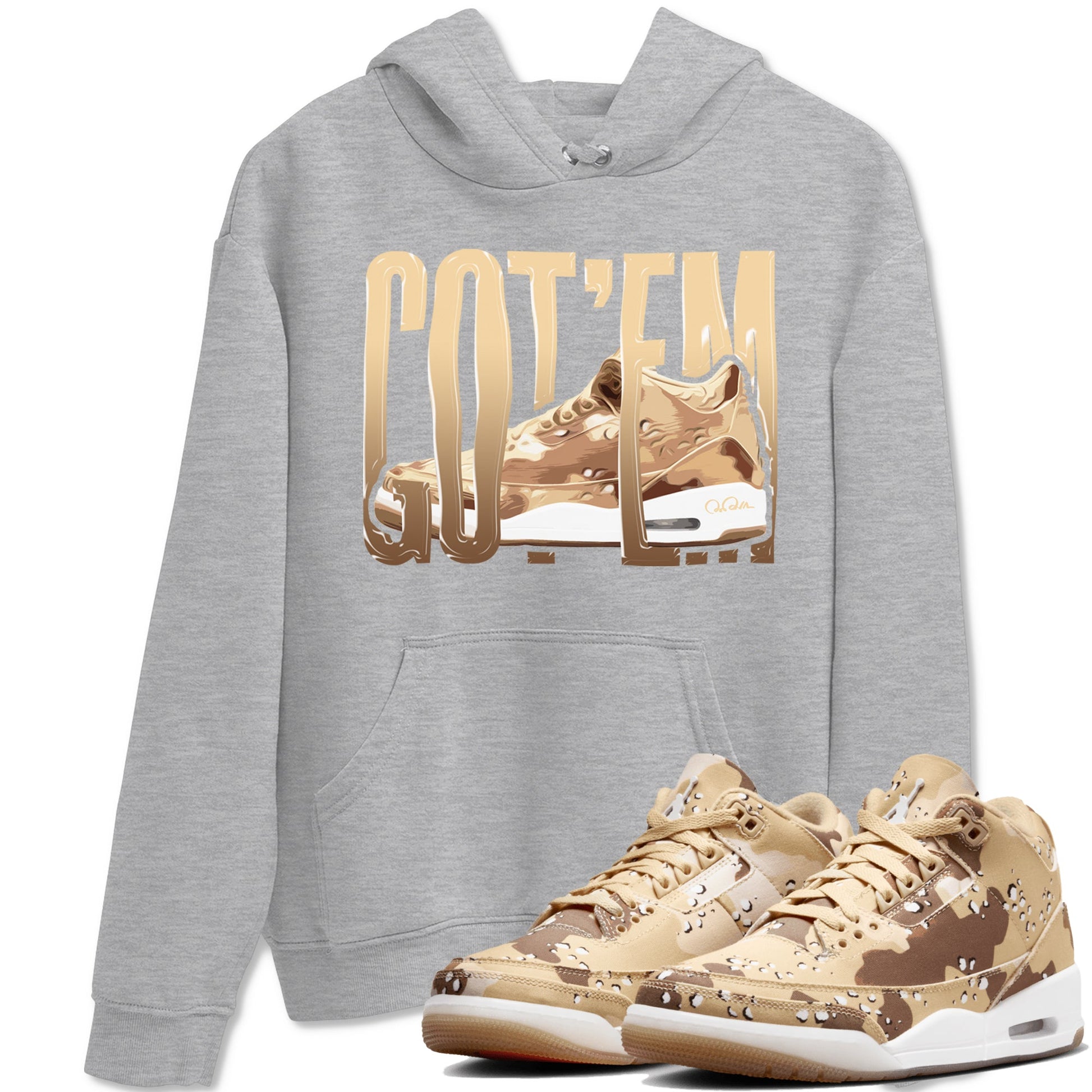 AJ3 Desert Camo shirts to match jordans Wiggling Gotem sneaker match tees Air Jordan 3 Desert Camo SNRT Sneaker Tees streetwear brand Heather Grey 1 unisex cotton tee