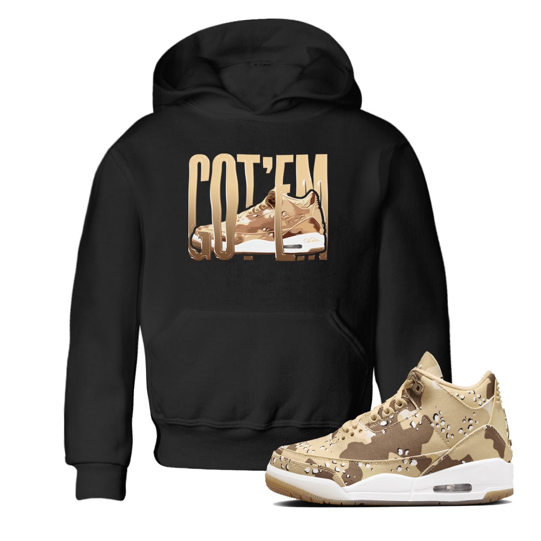 AJ3 Desert Camo shirts to match jordans Wiggling Gotem sneaker match tees Air Jordan 3 Desert Camo SNRT Sneaker Tees streetwear brand Baby and Youth Black 1 cotton tee