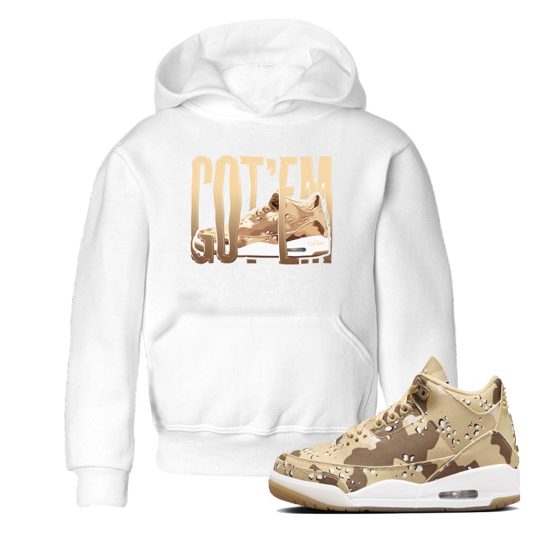 AJ3 Desert Camo shirts to match jordans Wiggling Gotem sneaker match tees Air Jordan 3 Desert Camo SNRT Sneaker Tees streetwear brand Baby and Youth White 1 cotton tee