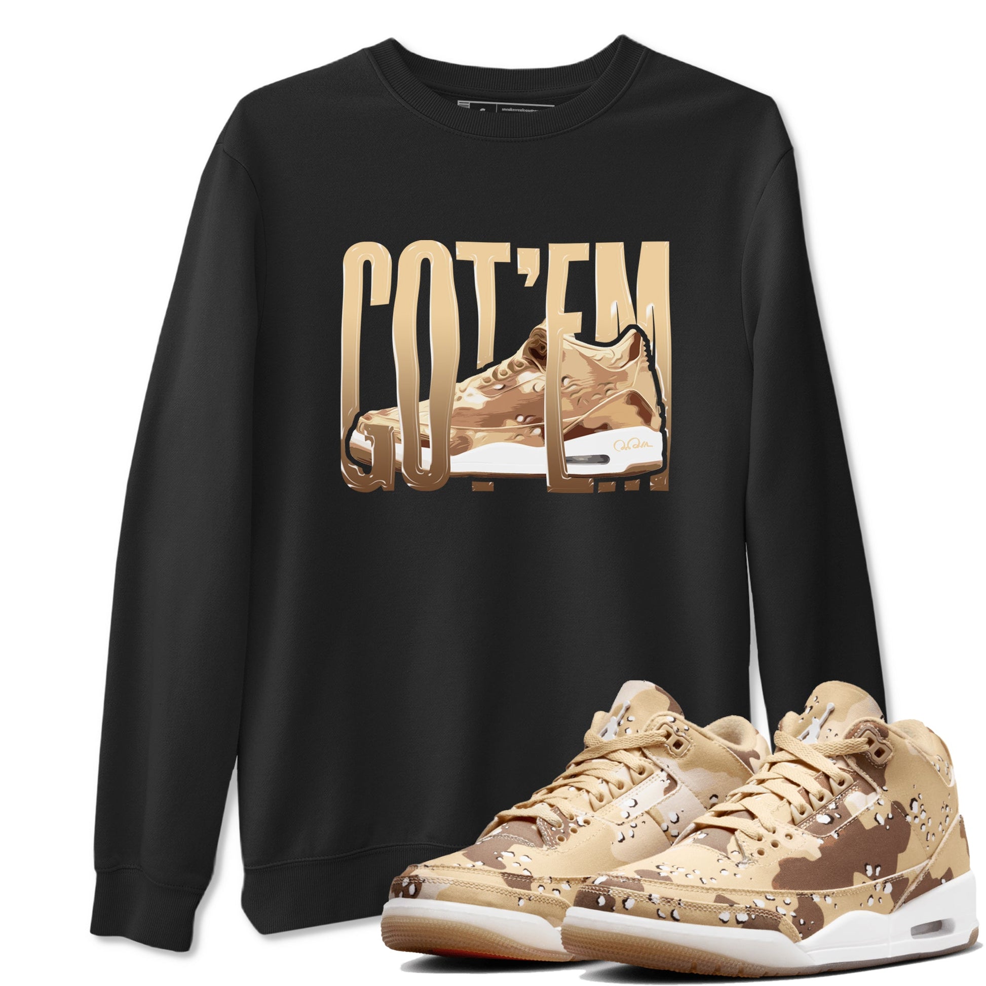 AJ3 Desert Camo shirts to match jordans Wiggling Gotem sneaker match tees Air Jordan 3 Desert Camo SNRT Sneaker Tees streetwear brand Black 1 unisex cotton tee