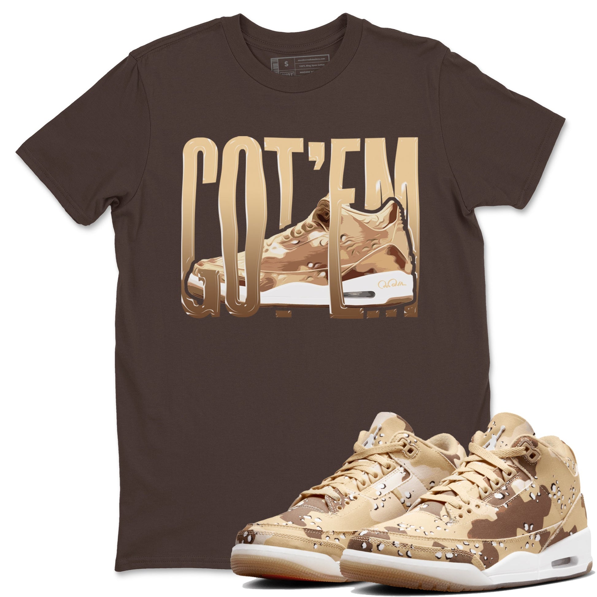 AJ3 Desert Camo shirts to match jordans Wiggling Gotem sneaker match tees Air Jordan 3 Desert Camo SNRT Sneaker Tees streetwear brand Dark Chocolate 1 unisex cotton tee