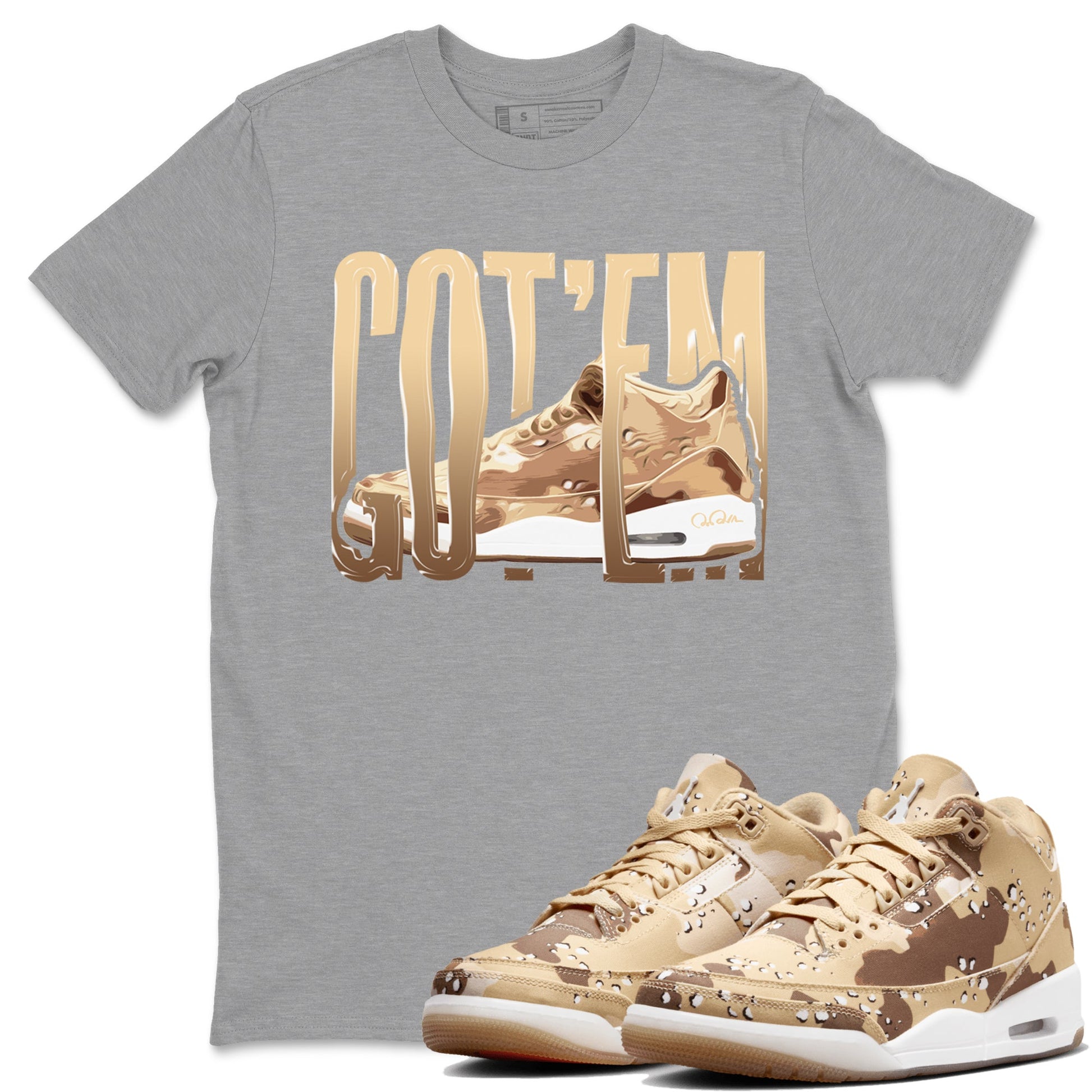 AJ3 Desert Camo shirts to match jordans Wiggling Gotem sneaker match tees Air Jordan 3 Desert Camo SNRT Sneaker Tees streetwear brand Heather Grey 1 unisex cotton tee