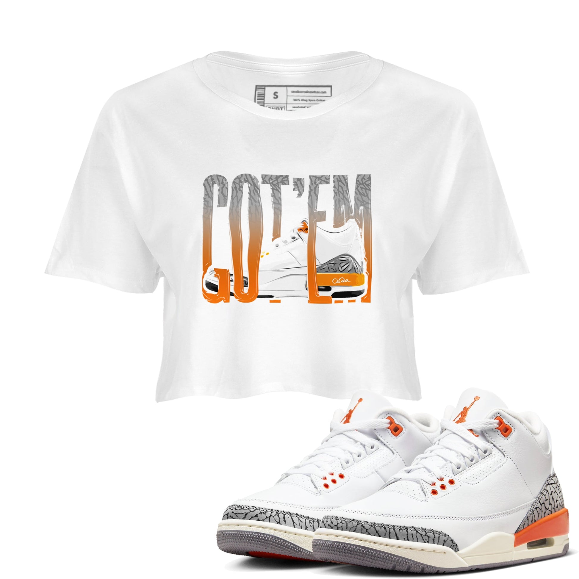 3s Georgia Peach shirt to match jordans Wiggling Gotem sneaker tees Air Jordan 3 Georgia Peach SNRT Sneaker Release Tees White 1 crop length shirt