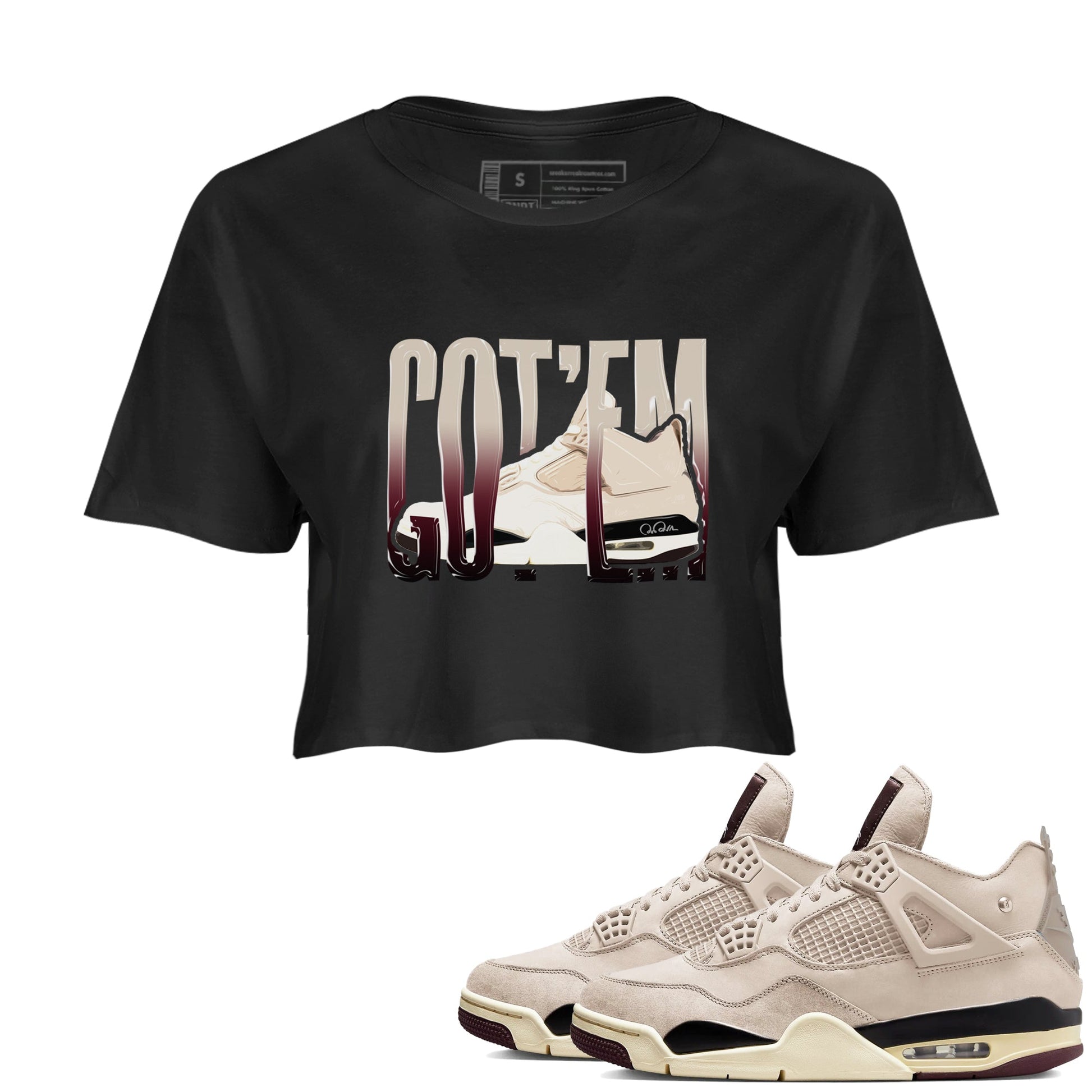4s A Ma Maniere x Fossil Stone shirts to match jordans Wiggling Gotem sneaker match tees Air Jordan 4 A Ma Maniere x Fossil Stone match shoes to clothes SNRT Sneaker Tees unisex cotton Black 1 crop tee