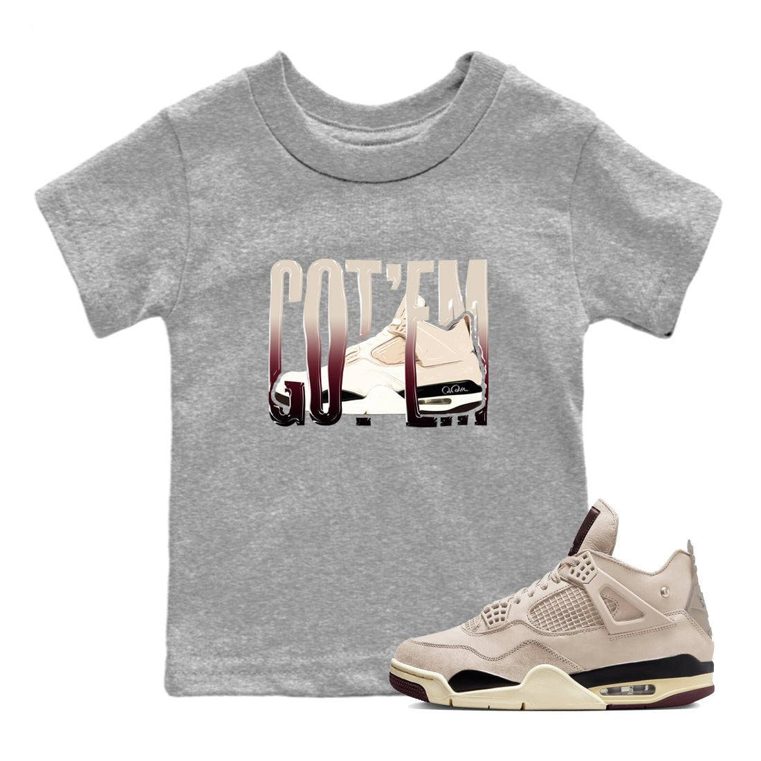 4s A Ma Maniere x Fossil Stone shirts to match jordans Wiggling Gotem sneaker match tees Air Jordan 4 A Ma Maniere x Fossil Stone match shoes to clothes SNRT Sneaker Tees Youth Baby Heather Grey 1 tee