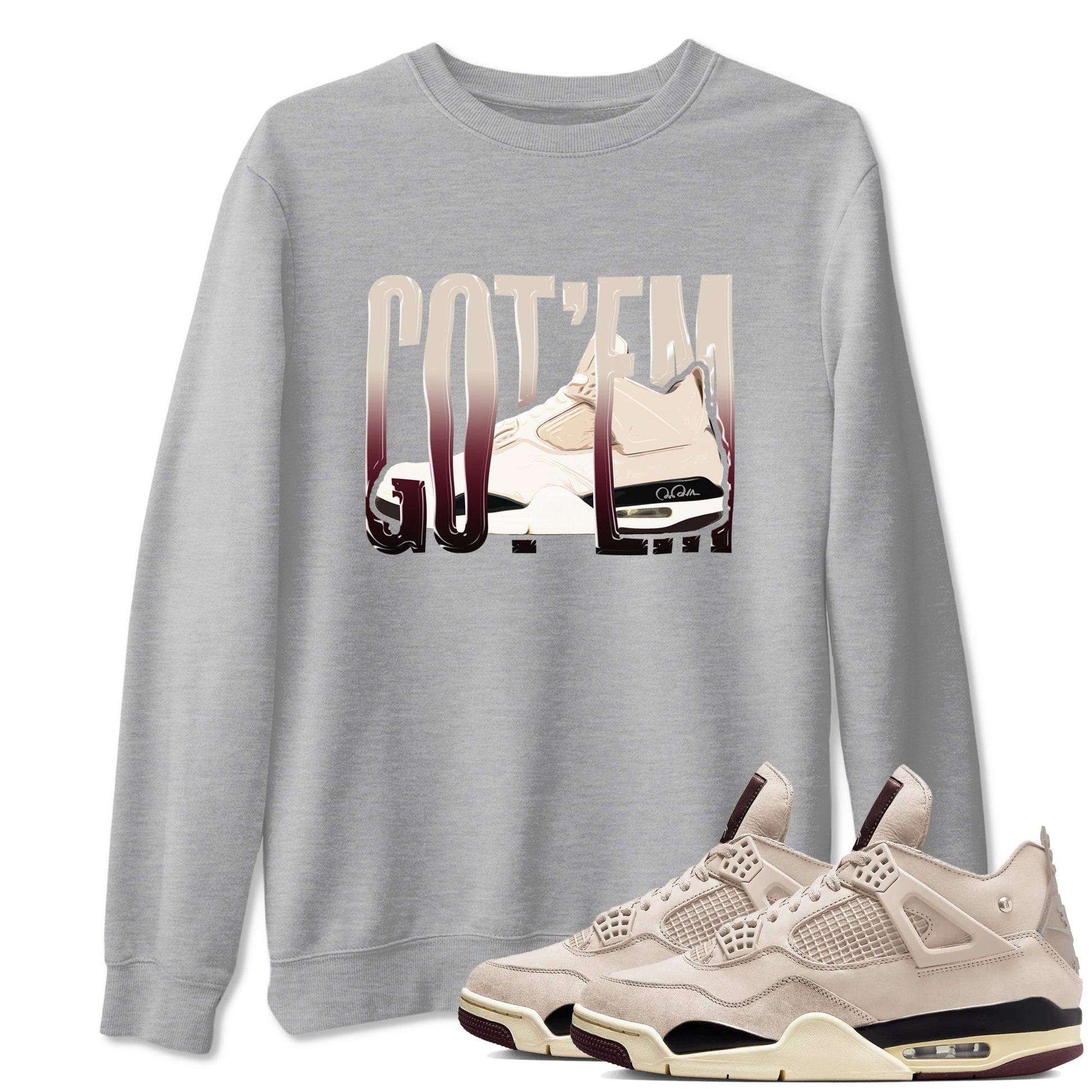 4s A Ma Maniere x Fossil Stone shirts to match jordans Wiggling Gotem sneaker match tees Air Jordan 4 A Ma Maniere x Fossil Stone match shoes to clothes SNRT Sneaker Tees unisex cotton Heather Grey 1 shirts