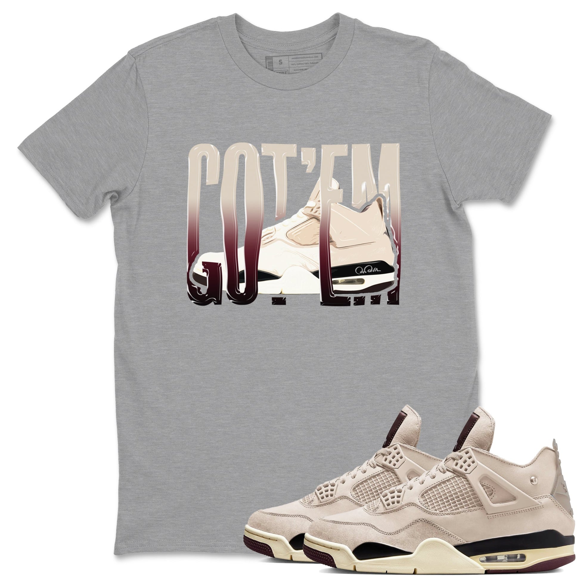 4s A Ma Maniere x Fossil Stone shirts to match jordans Wiggling Gotem sneaker match tees Air Jordan 4 A Ma Maniere x Fossil Stone match shoes to clothes SNRT Sneaker Tees unisex cotton Heather Grey 1 shirts
