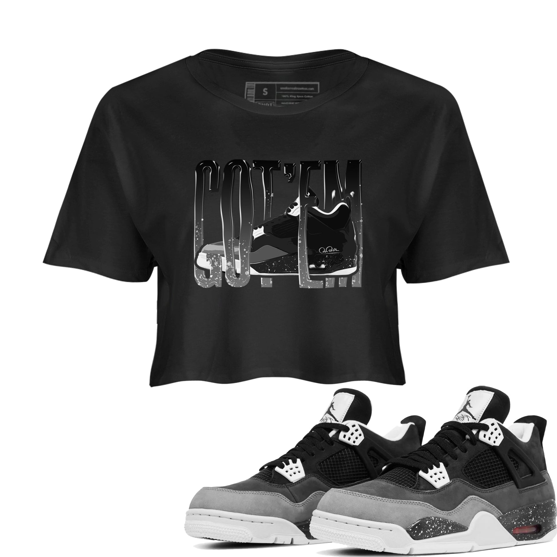 4s Fear shirts to match jordans Wiggling Gotem sneaker match tees Air Jordan 4 Fear match shoes to clothes SNRT Sneaker Tees unisex cotton Black 1 crop tee