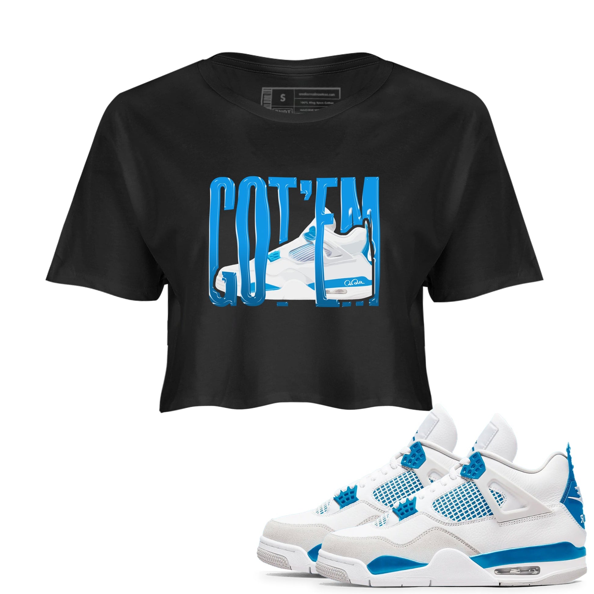 AJ4 Military Blue shirt to match jordans Wiggling Gotem sneaker tees Air Jordan 4 Military Blue SNRT Sneaker Release Tees Black 1 crop length shirt