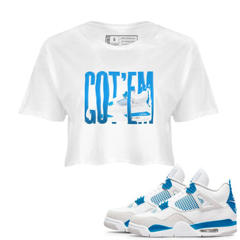 AJ4 Military Blue shirt to match jordans Wiggling Gotem sneaker tees Air Jordan 4 Military Blue SNRT Sneaker Release Tees White 1 crop length shirt