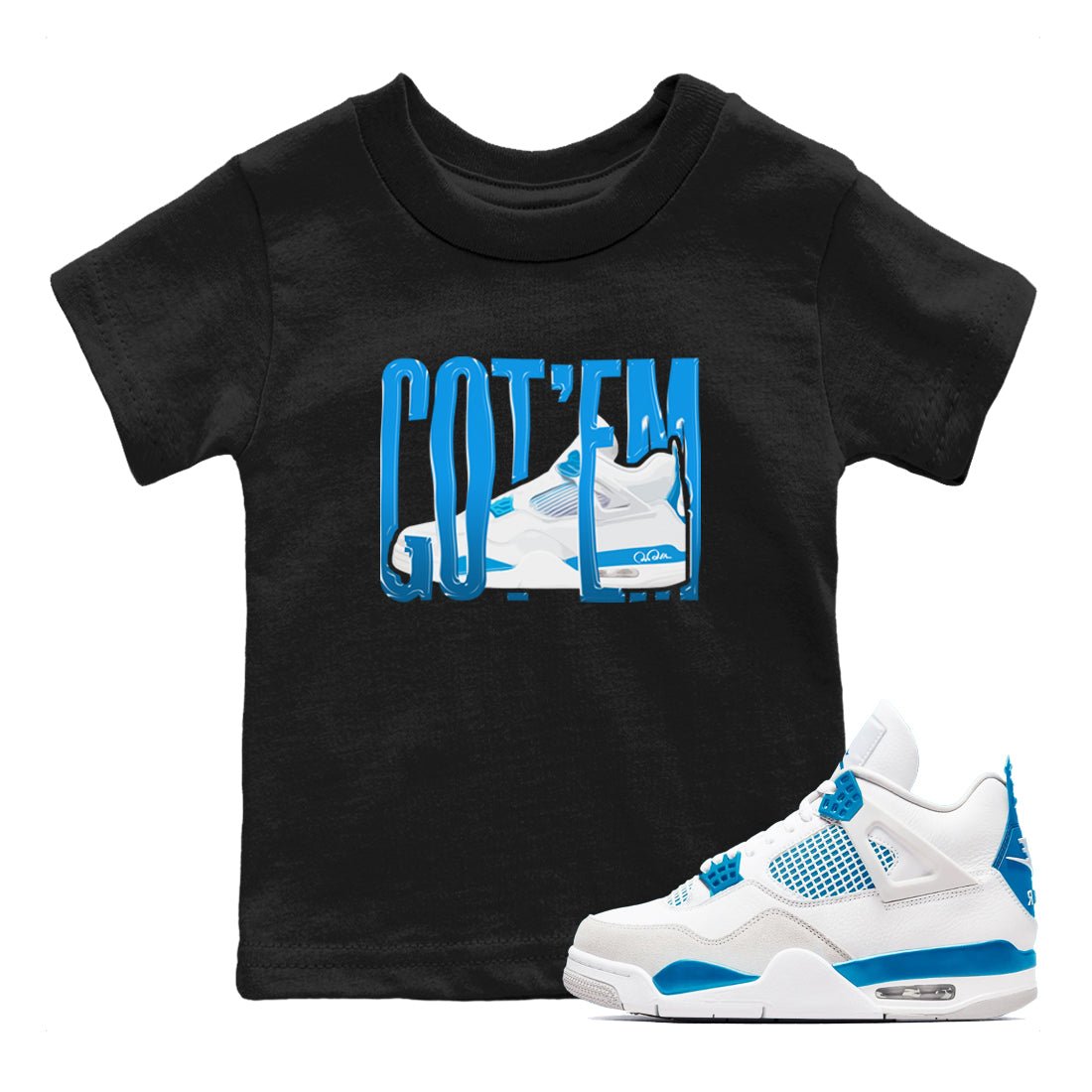AJ4 Military Blue shirt to match jordans Wiggling Gotem sneaker tees Air Jordan 4 Military Blue SNRT sneaker release tees baby toddler Black 1 cotton Shirt