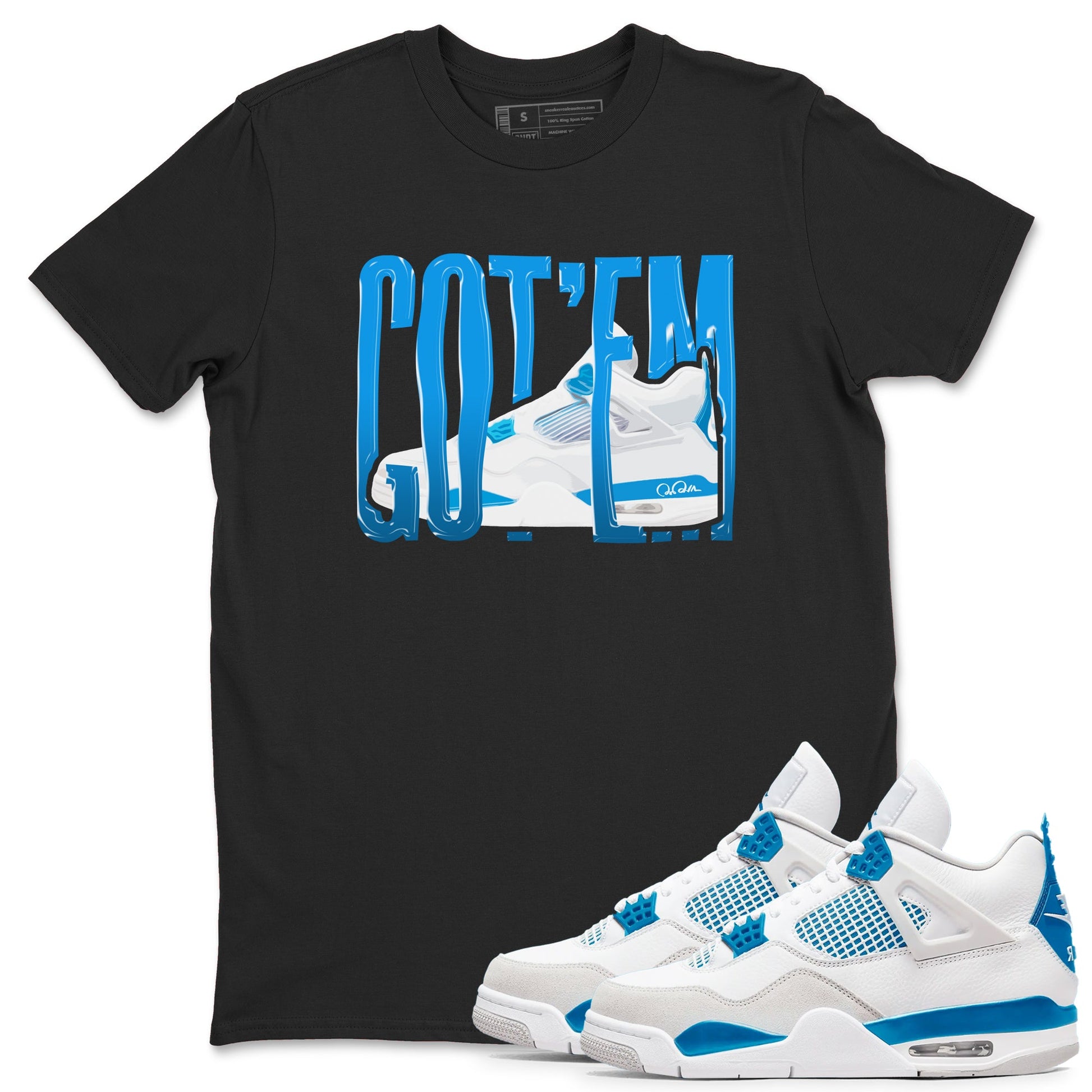 AJ4 Military Blue shirt to match jordans Wiggling Gotem sneaker tees Air Jordan 4 Military Blue SNRT Sneaker Release Tees unisex cotton Black 1 crew neck shirt