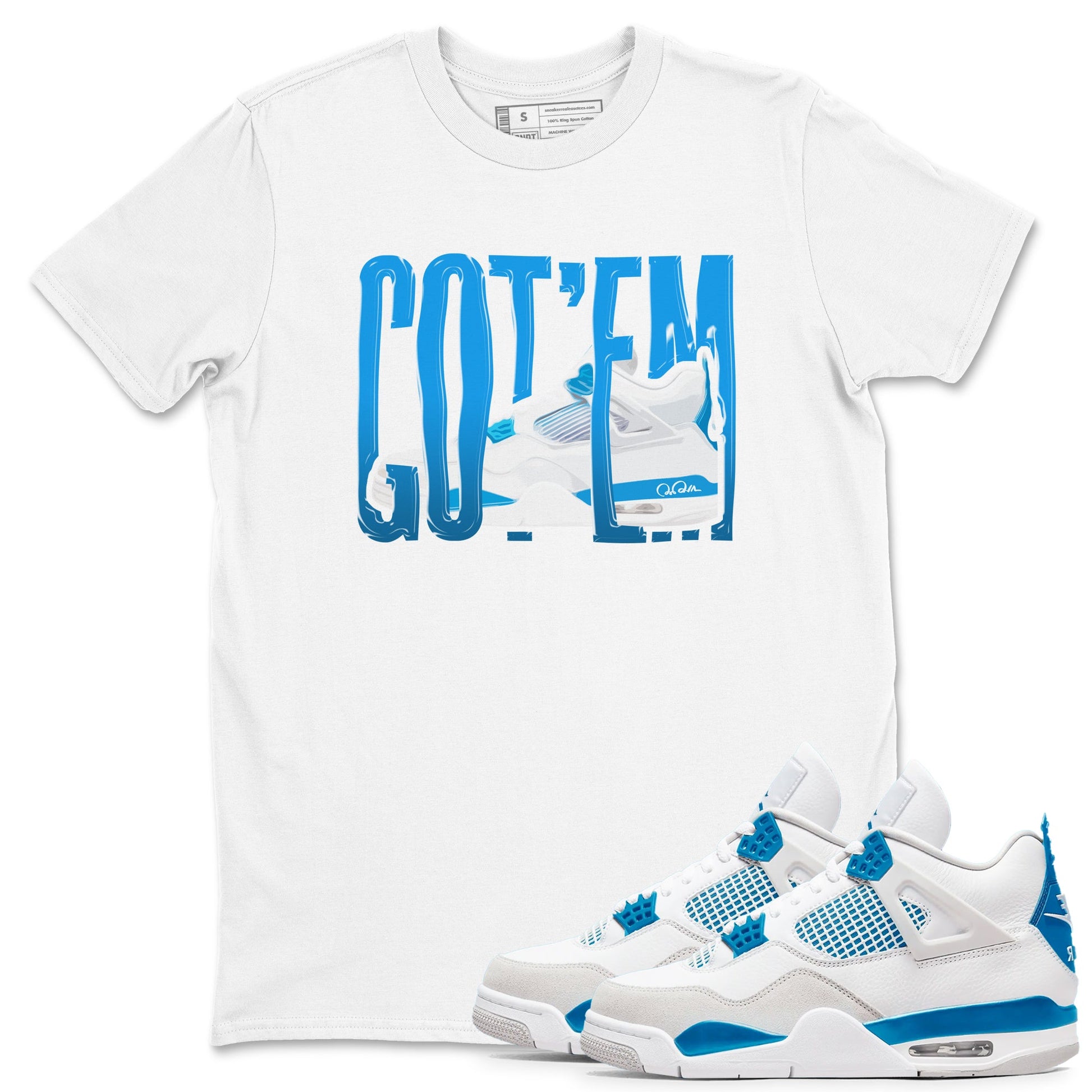 AJ4 Military Blue shirt to match jordans Wiggling Gotem sneaker tees Air Jordan 4 Military Blue SNRT Sneaker Release Tees unisex cotton White 1 crew neck shirt