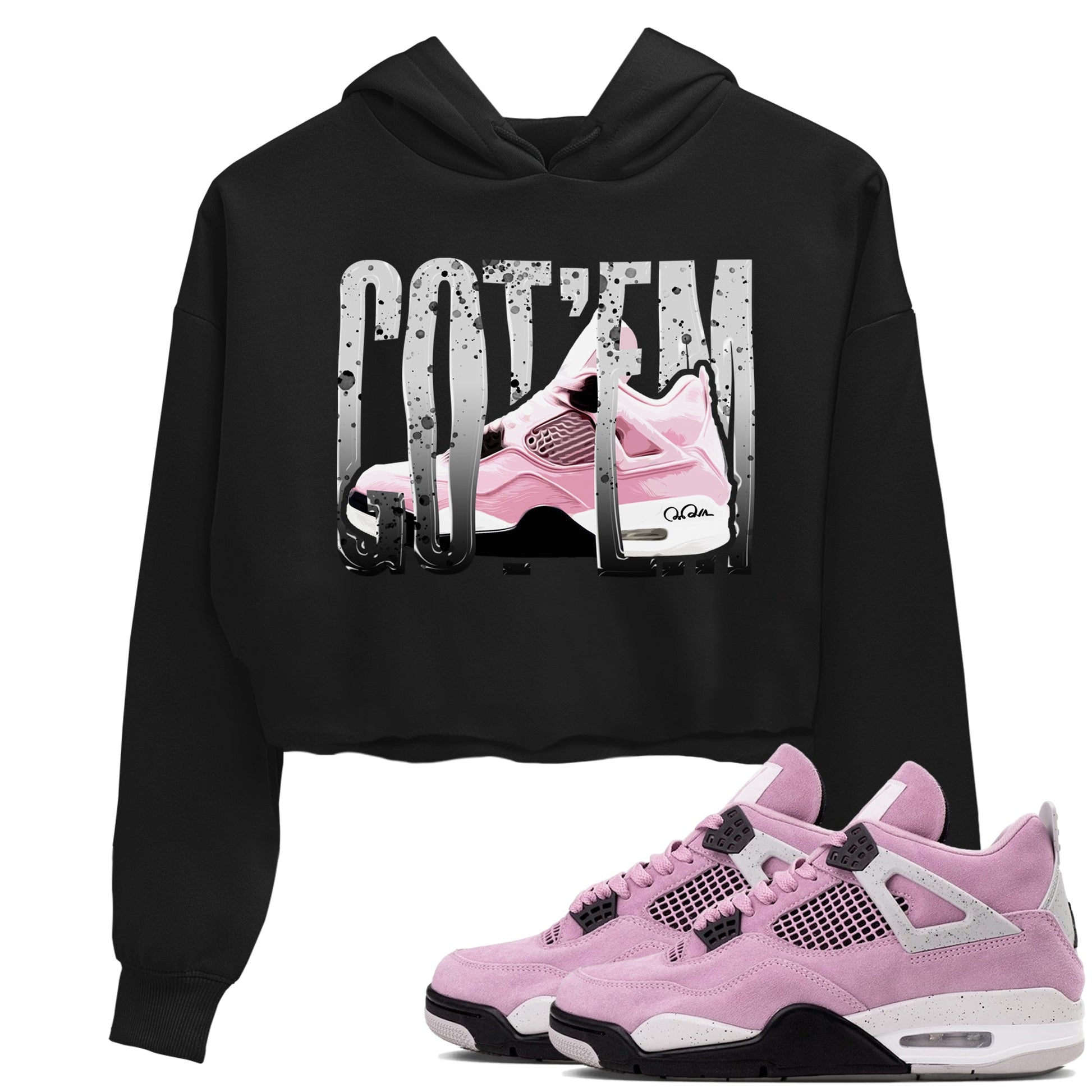 4s Retro Orchid shirts to match jordans Wiggling Gotem sneaker match tees Air Jordan 4 WMNS Orchid match shoes to clothes SNRT Sneaker Tees unisex cotton Black 1 crop tee