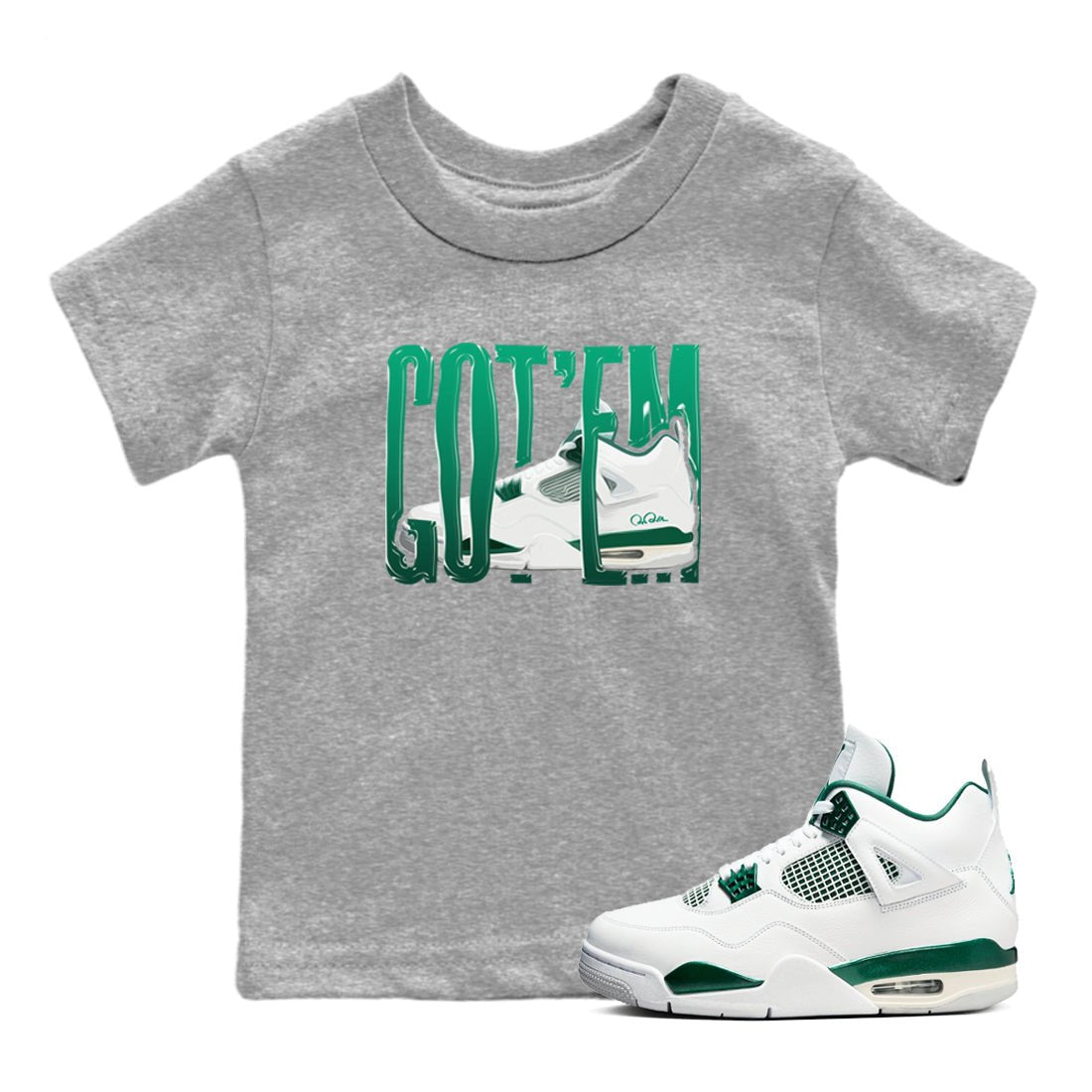4s Oxidized Green shirts to match jordans Wiggling Gotem sneaker match tees Air Jordan 4 Oxidized Green SNRT Sneaker Tees streetwear brand Baby and Youth Heather Grey 1 cotton tee