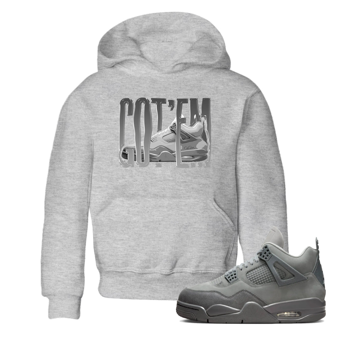 4s Wet Cement shirts to match jordans Wiggling Gotem sneaker match tees Air Jordan 4 SE Wet Cement SNRT Sneaker Release Tees Youth Baby Heather Grey 1 crew neck shirts