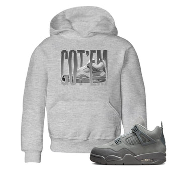 4s Wet Cement shirts to match jordans Wiggling Gotem sneaker match tees Air Jordan 4 SE Wet Cement SNRT Sneaker Release Tees Youth Baby Heather Grey 1 crew neck shirts