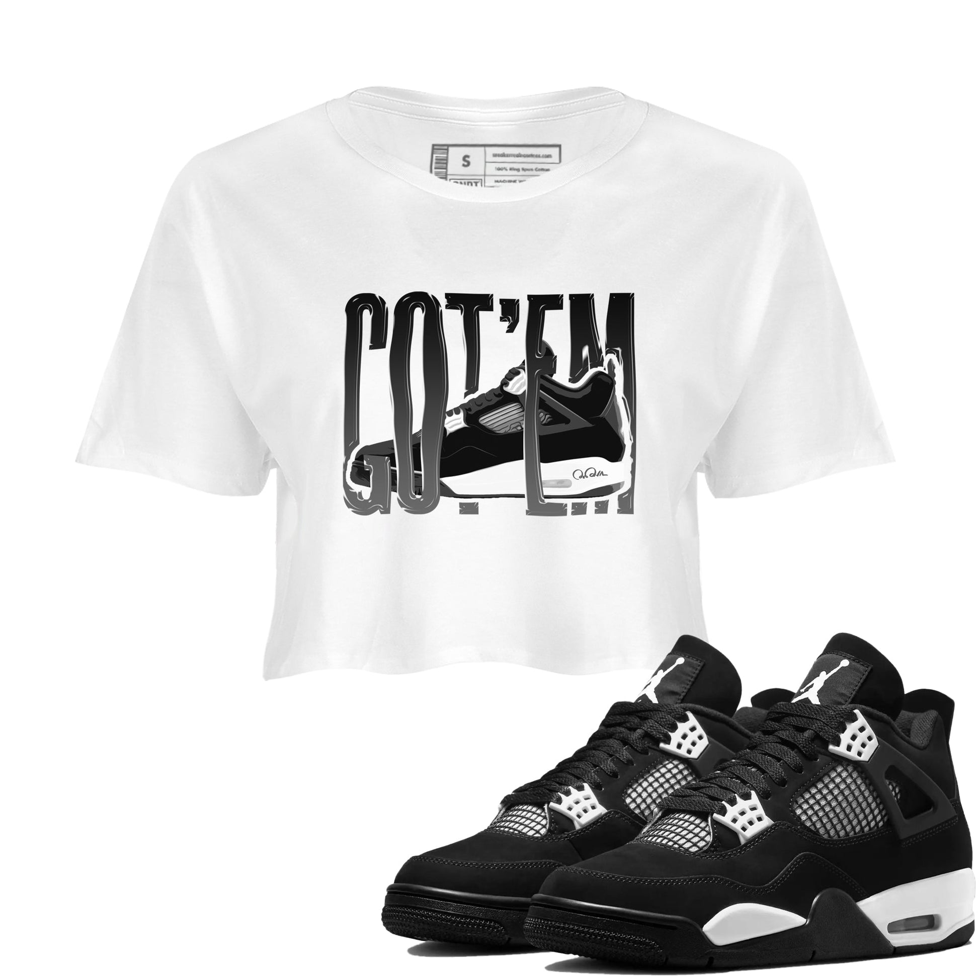 4s White Thunder shirts to match jordans Wiggling Gotem sneaker match tees Air Jordan 4 White Thunder SNRT Sneaker Release Tees unisex cotton White 1 Crop Shirts