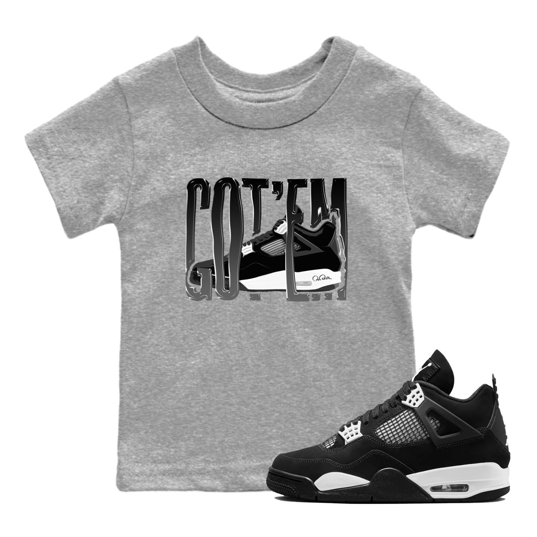 4s White Thunder shirts to match jordans Wiggling Gotem sneaker match tees Air Jordan 4 White Thunder SNRT Sneaker Release Tees Youth Baby Heather Grey 1 crew neck shirts