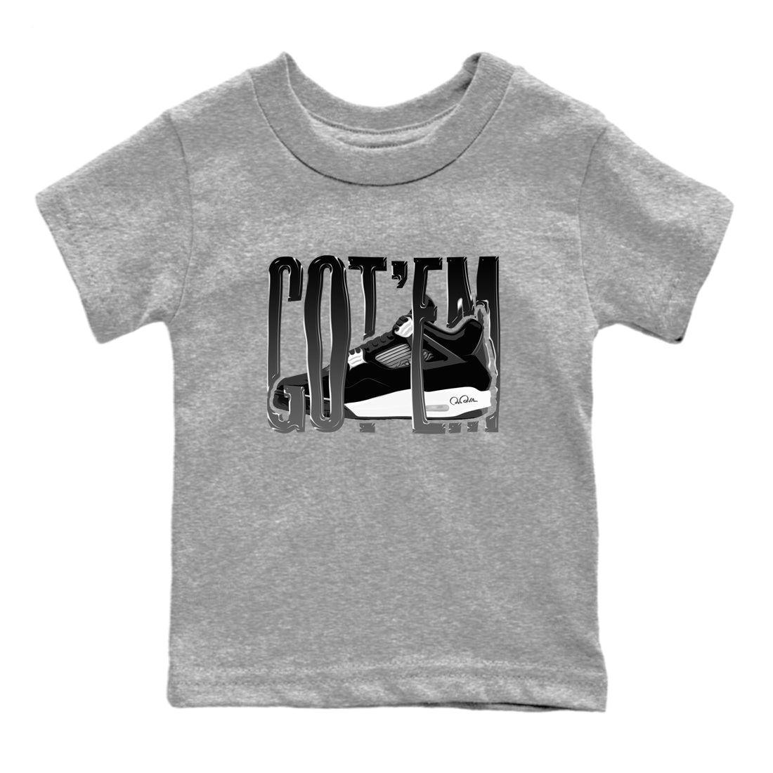 4s White Thunder shirts to match jordans Wiggling Gotem sneaker match tees Air Jordan 4 White Thunder SNRT Sneaker Release Tees Youth Baby Heather Grey 2 crew neck shirts