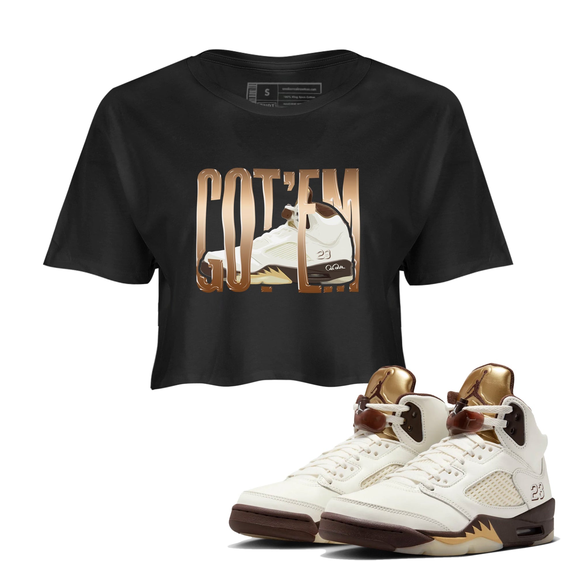 5s Golden Ticket shirts to match jordans Wiggling Gotem best t shirts to wear with jordans Air Jordan 5 Golden Ticket match shoes to clothes SNRT Sneaker Tees unisex cotton Black 1 crop tee