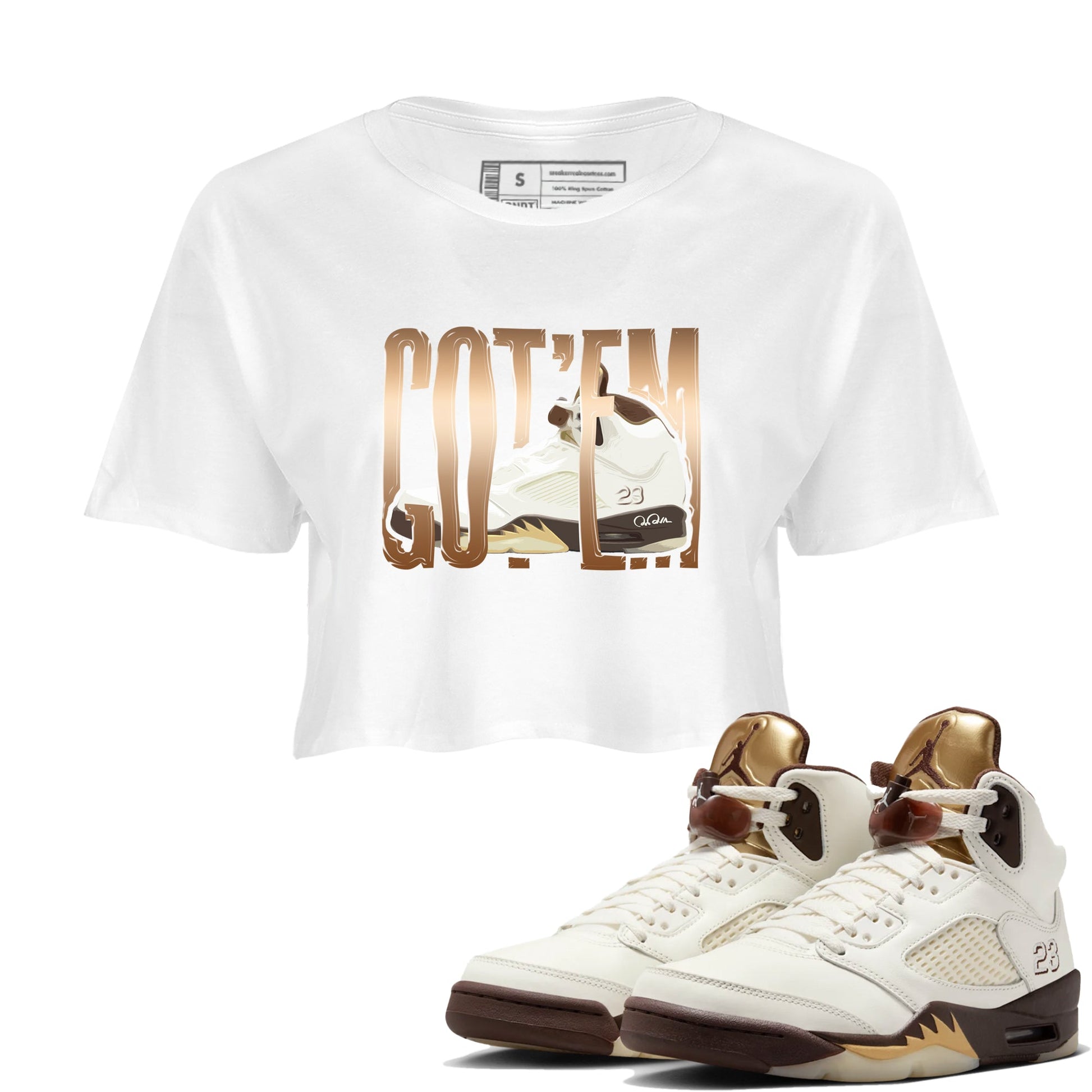 5s Golden Ticket shirts to match jordans Wiggling Gotem best t shirts to wear with jordans Air Jordan 5 Golden Ticket match shoes to clothes SNRT Sneaker Tees unisex cotton White 1 crop tee