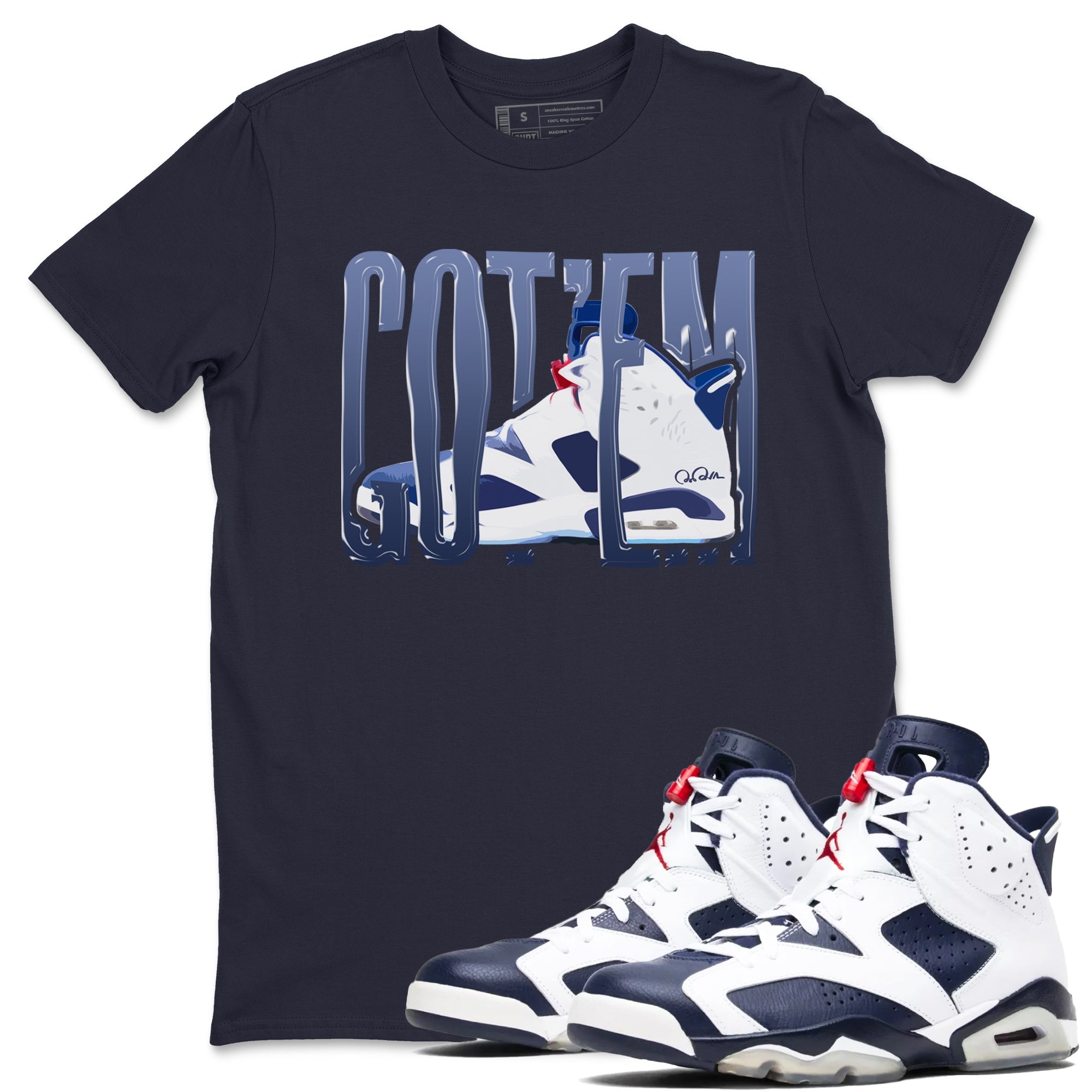 6s White And Midnight Navy shirts to match jordans Wiggling Gotem sneaker match tees Air Jordan 6 White And Midnight Navy SNRT Sneaker Tees streetwear brand Navy 1 unisex cotton tee