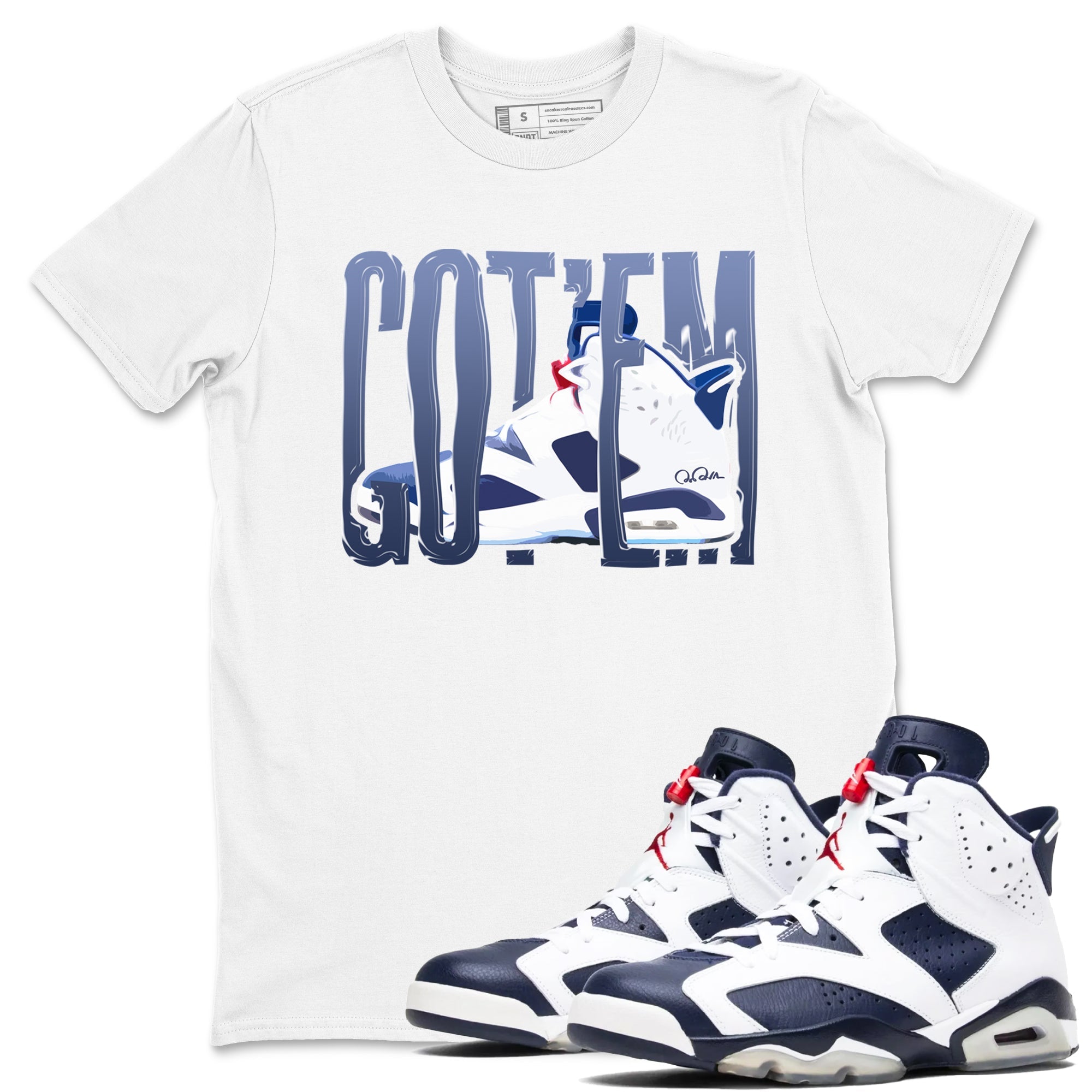 6s White And Midnight Navy shirts to match jordans Wiggling Gotem sneaker match tees Air Jordan 6 White And Midnight Navy SNRT Sneaker Tees streetwear brand White 1 unisex cotton tee