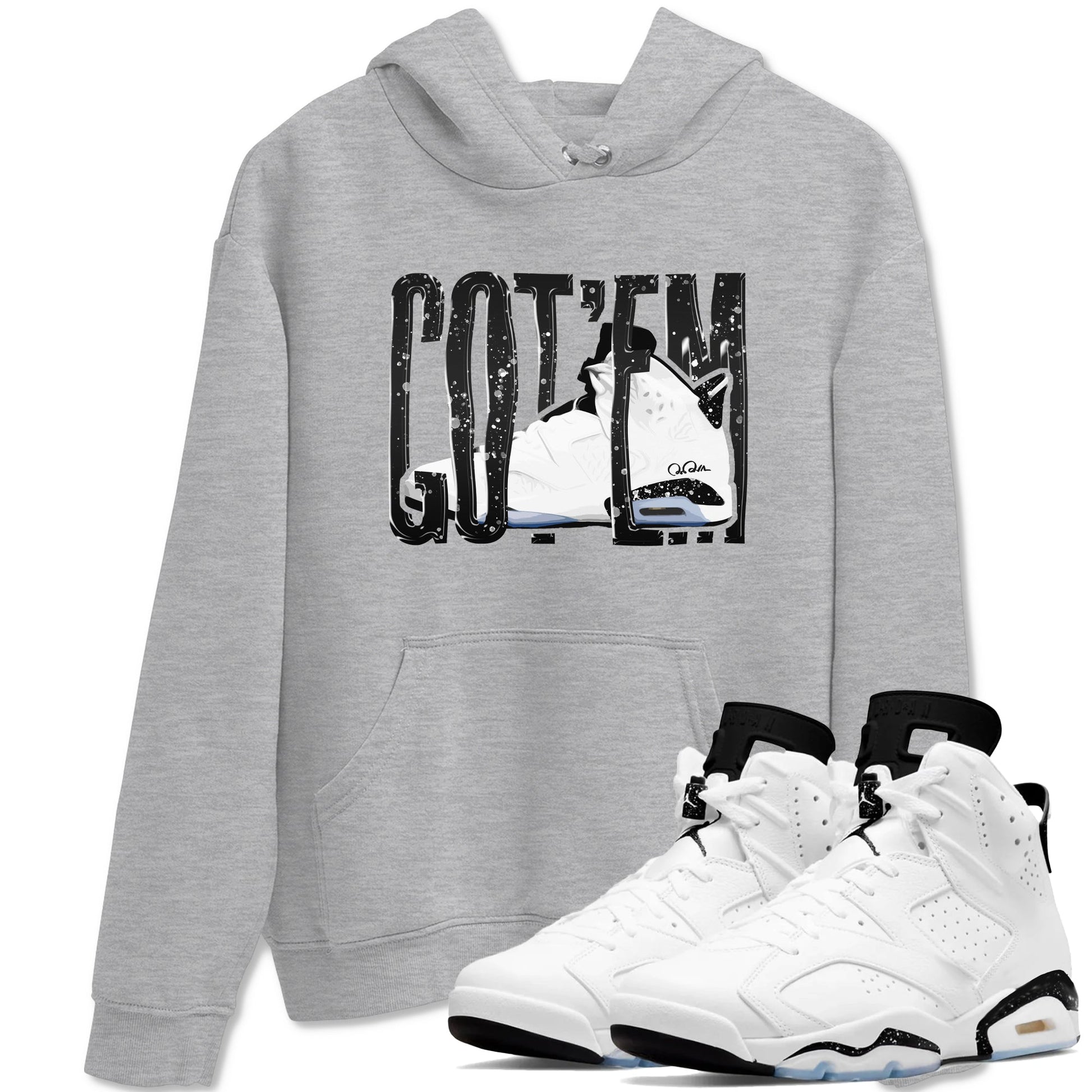 AJ6 White Black shirts to match jordans Wiggling Gotem sneaker match tees Air Jordan 6 White Black SNRT Sneaker Tees streetwear brand Heather Grey 1 unisex cotton tee