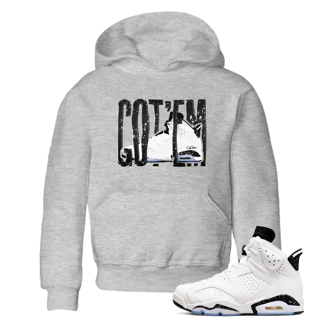 AJ6 White Black shirts to match jordans Wiggling Gotem sneaker match tees Air Jordan 6 White Black SNRT Sneaker Tees streetwear brand Baby and Youth Heather Grey 1 cotton tee