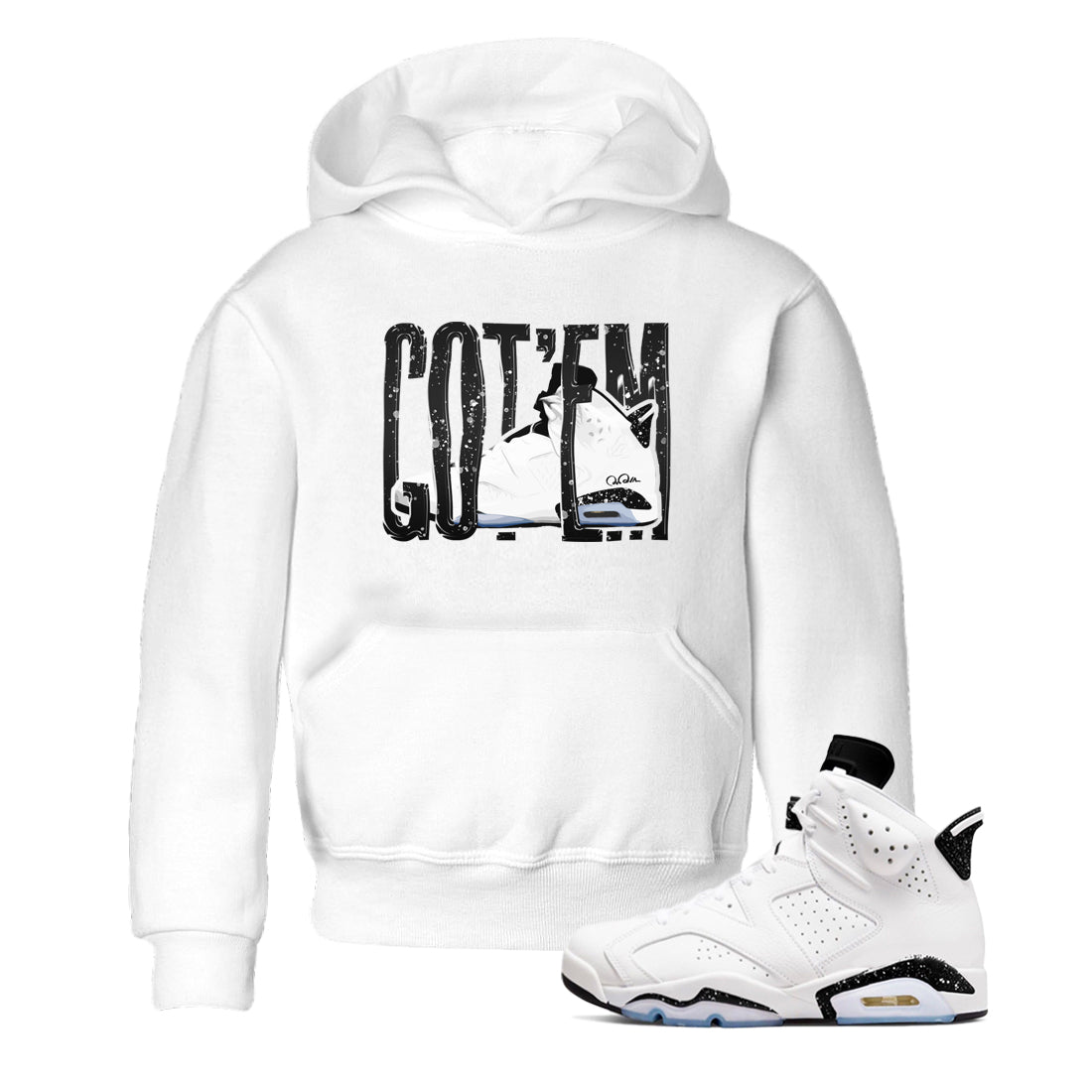 AJ6 White Black shirts to match jordans Wiggling Gotem sneaker match tees Air Jordan 6 White Black SNRT Sneaker Tees streetwear brand Baby and Youth White 1 cotton tee