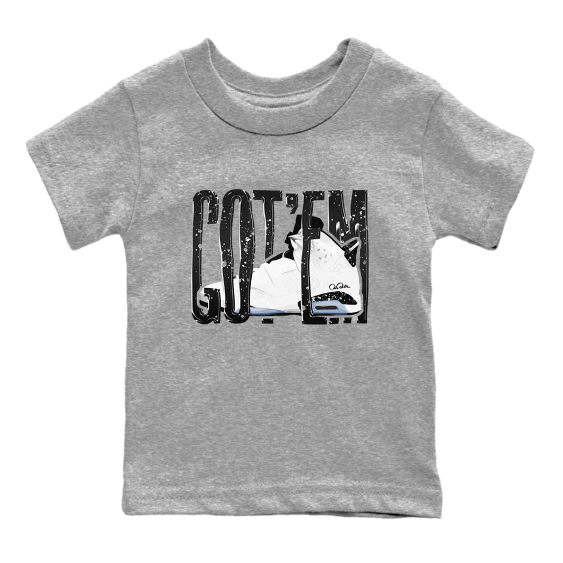 AJ6 White Black shirts to match jordans Wiggling Gotem sneaker match tees Air Jordan 6 White Black SNRT Sneaker Tees streetwear brand Baby and Youth Heather Grey 2 cotton tee