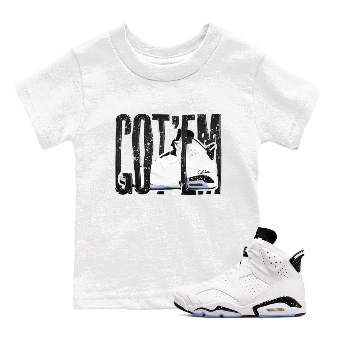 AJ6 White Black shirts to match jordans Wiggling Gotem sneaker match tees Air Jordan 6 White Black SNRT Sneaker Tees streetwear brand Baby and Youth White 1 cotton tee